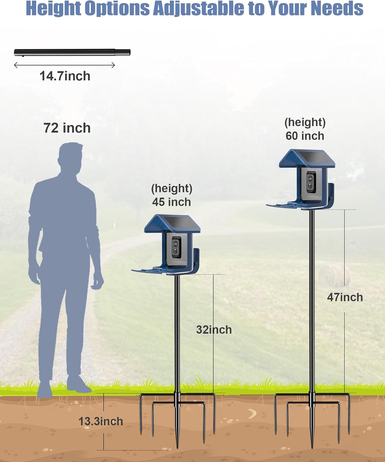Bird Feeder Pole Stand – 60 Inch Height Feeding Station with 1-Inch Dia Heavy Duty for Hanging Feeders, Bird House Pole Mount Kit for Outdoor, Slip-Fit Connection