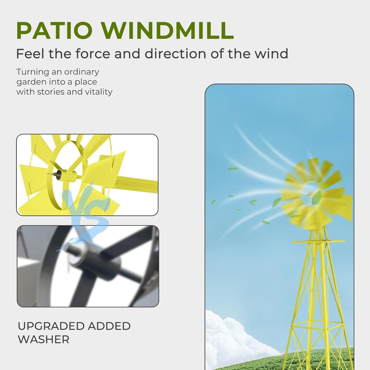 Outvita 8FT Ornamental Windmill for Yard, Heavy Duty Durable Metal Weather Vane Garden Decoration Weather Resistant for Garden, Farm, Seaside