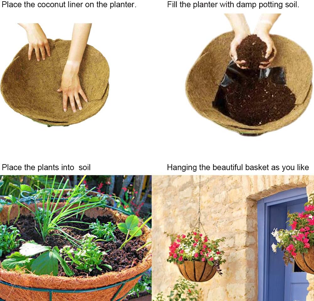 4 PCS 22" x 14" Coco Liners for Planters Round Basket Shaped Coconut Fiber Replacement Liners