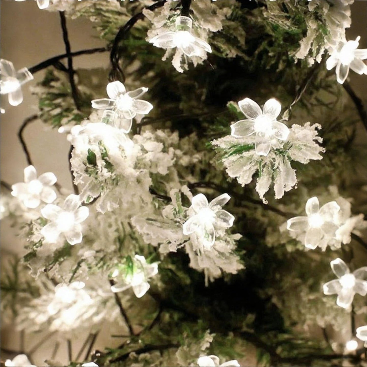 Solar String Lights, 50 LED Outdoor Flower Patio Lights Waterproof, Fairy Lights for Outside Patio Garden Fence Yard Christmas Tree Decor, Pure White