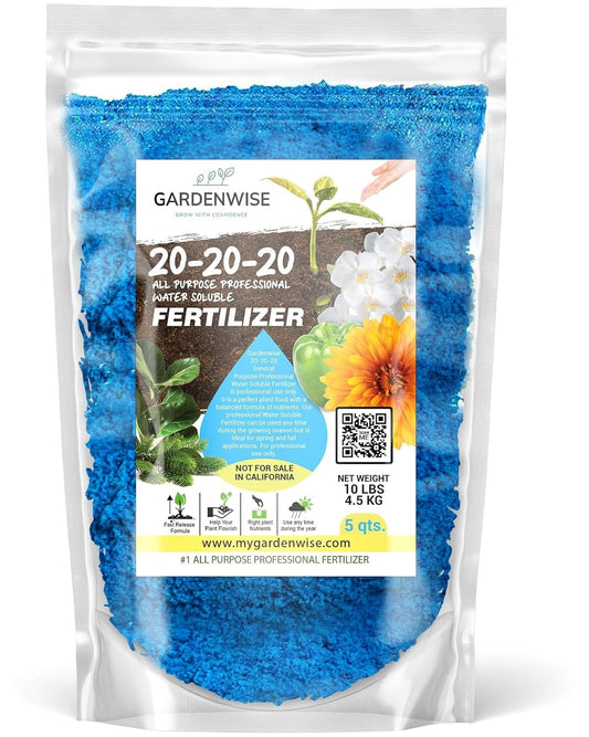 20-20-20 Water-Soluble Fertilizer – Powder for Liquid Plant Food for Indoor & Outdoor Plants, Orchids, Vegetables, Lawns, Flowers – 20 20 20 Fertilizer 5 Quarts (10 lbs)