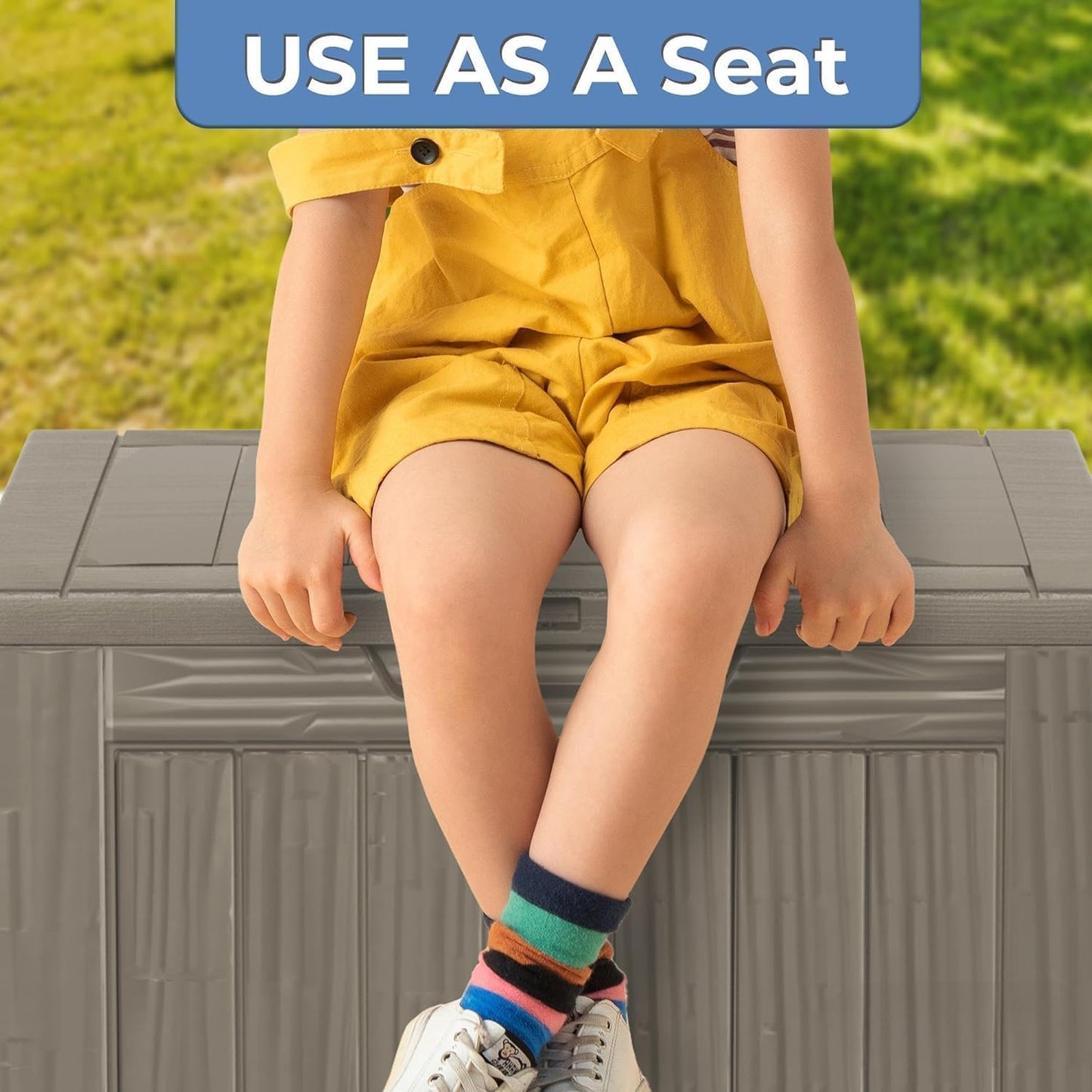 50 Gallon Lockable Resin Deck Box, Waterproof & UV-Resistant Outdoor Storage Box for Outdoor Cushion Storage, Garden Tools & Pool Accessories Storage, Gray