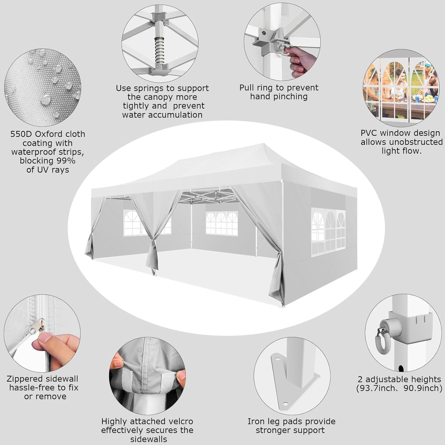 COBIZI 13x26 Pop up Canopy Heavy Duty with 6 Sidewalls, Easy Set-up Commercial Outdoor Party, 100% Waterproof Wedding Canopy Gazebo, 2 Height Adjustable with Wheeled Bag,White