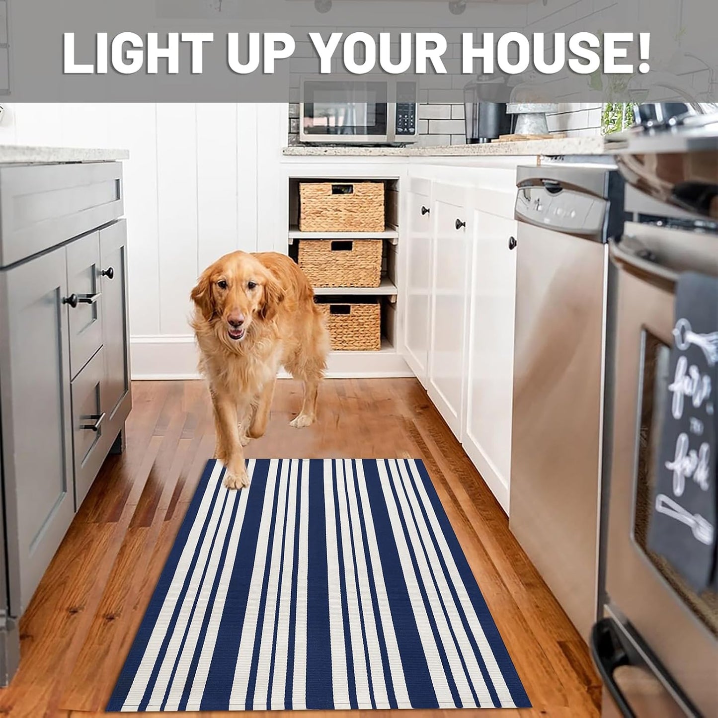 IOHOUZE Navy and White Striped Rug 2.3'x3.6' Front Door Rugs Outdoor, Small Washable Area Rug for Front Porch, Spring Summer Doormats Outdoor Indoor, Cotton Rugs for Entryway Porch Entrance