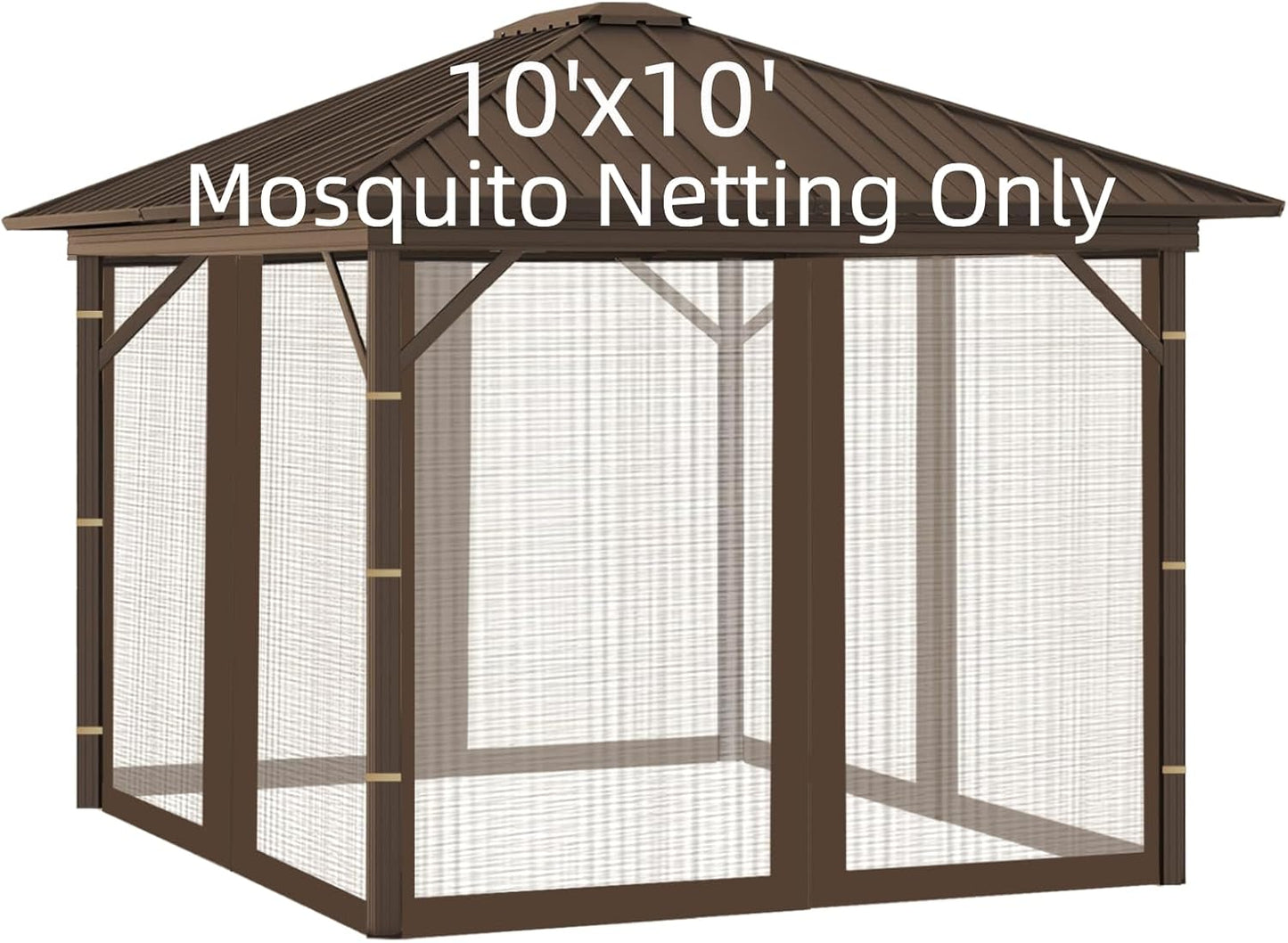Replacement Gazebo Mosquito Netting 10' x 10',Universal Netting for Canopy Tent,4-Panel with Zipper for Outdoor Patio,Backyard (Mosquito Net Only,Brown)