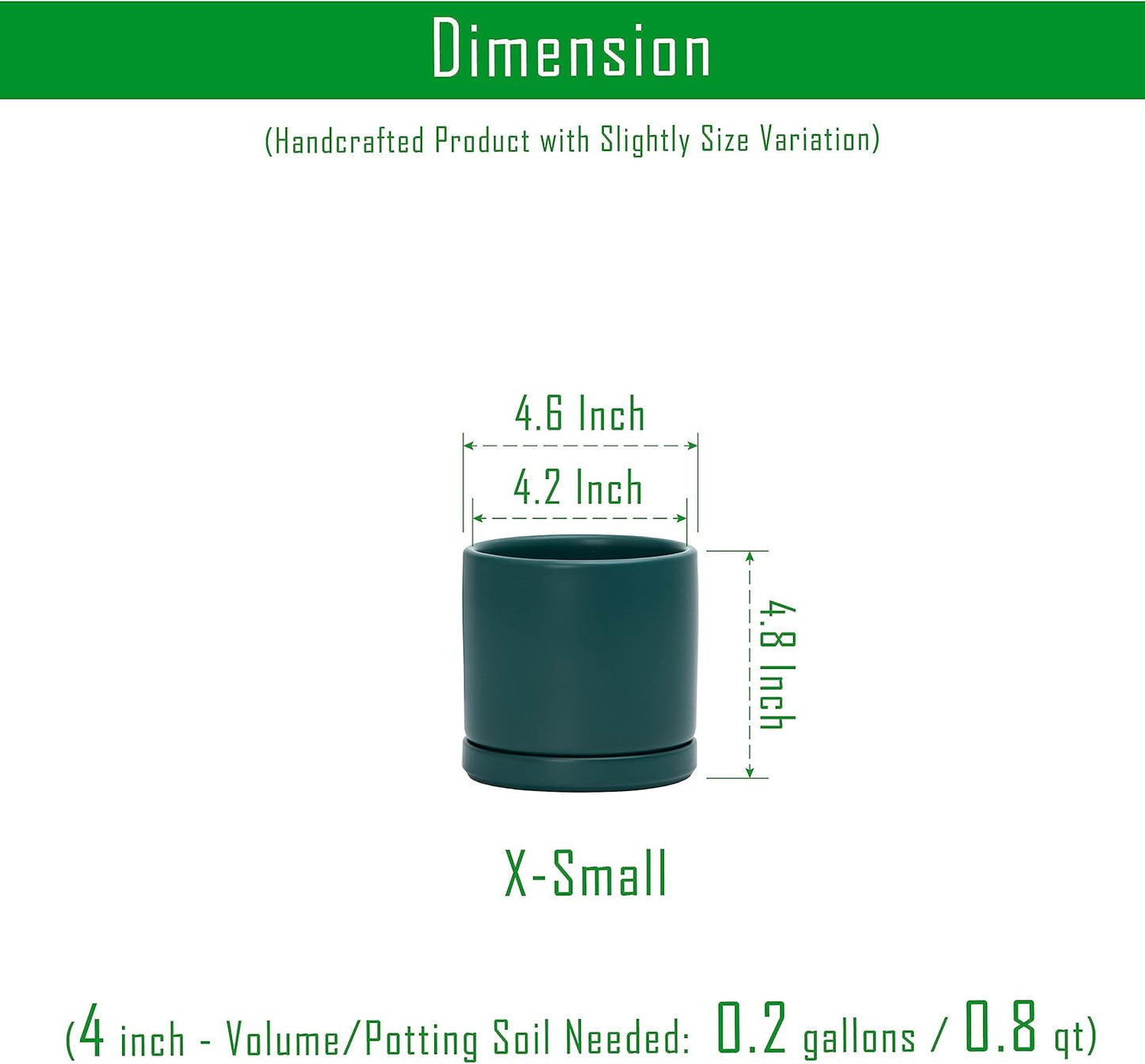 D'vine Dev Set of 4 Small Ceramic Plant Pots, 4.6 Inch Succulent Planter Pot for Plants with Drainage Hole and Saucer, Teal, 94-X-B-9