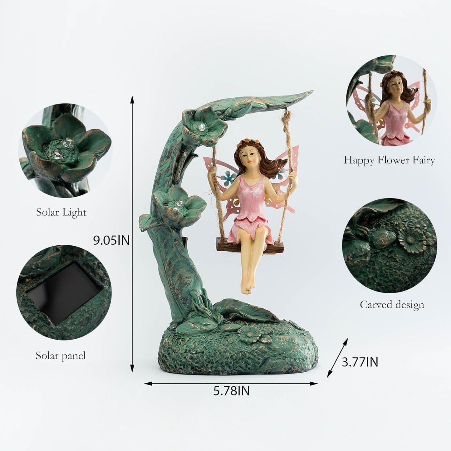 Garden Flower Fairy Outdoor Statue Decor Funny Swing Fairy Ornaments Figurines for Patio Lawn Yard Porch Outside Garden Gifts,9.05 Inches Tall ﻿ ﻿ ﻿