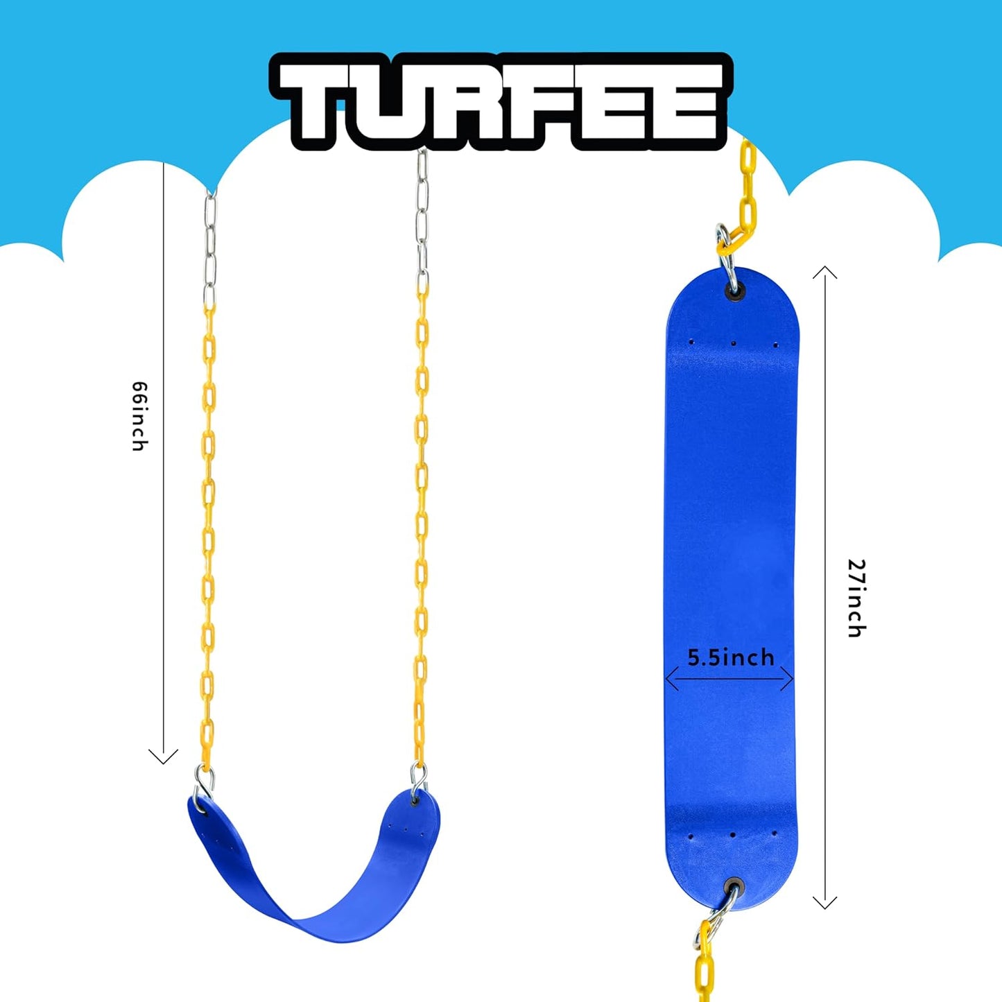 TURFEE Swing for Outdoor Swing Set - Pack of 1 Seat Replacement Kit with Heavy Duty Chains - Backyard Swingset Playground Accessories for Kids (Blue)