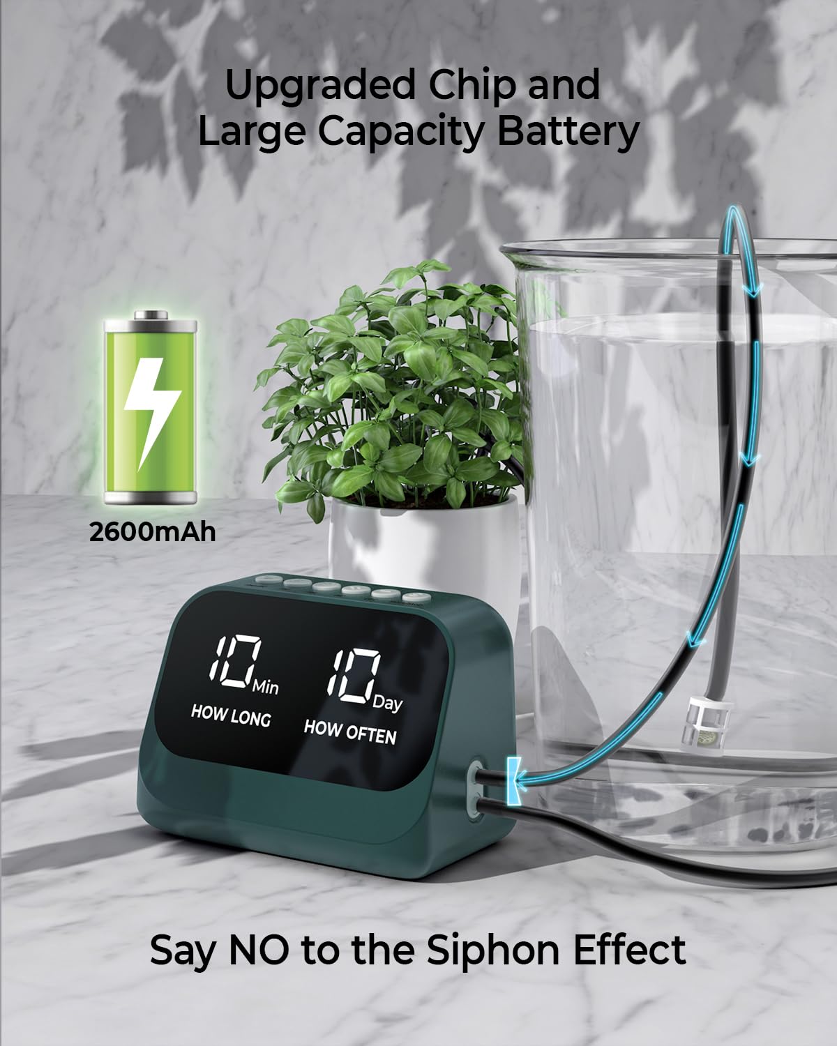 Automatic Watering System for Potted Plants, Plant Waterer, DIY Drip Irrigation Kit with Smart Timer, Waterproof LED Display & Large Capacity Battery, Precise Distribution of Water (Green)