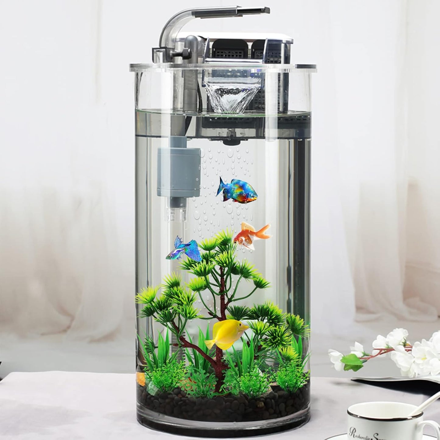Fish Tank Plants Decorations, 10pcs Aquarium Decor Artificial Plants, Green Plastic Tree Fish Decorations for Tank
