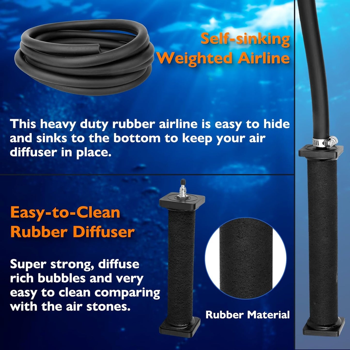 AquaMiracle Koi Pond Aerator Pond Air Pump for Outdoor Ponds 10000-15000 Gallons, All-in-One Aeration Kit with Self-Sinking Airline Flow Control Rubber Air Diffuser