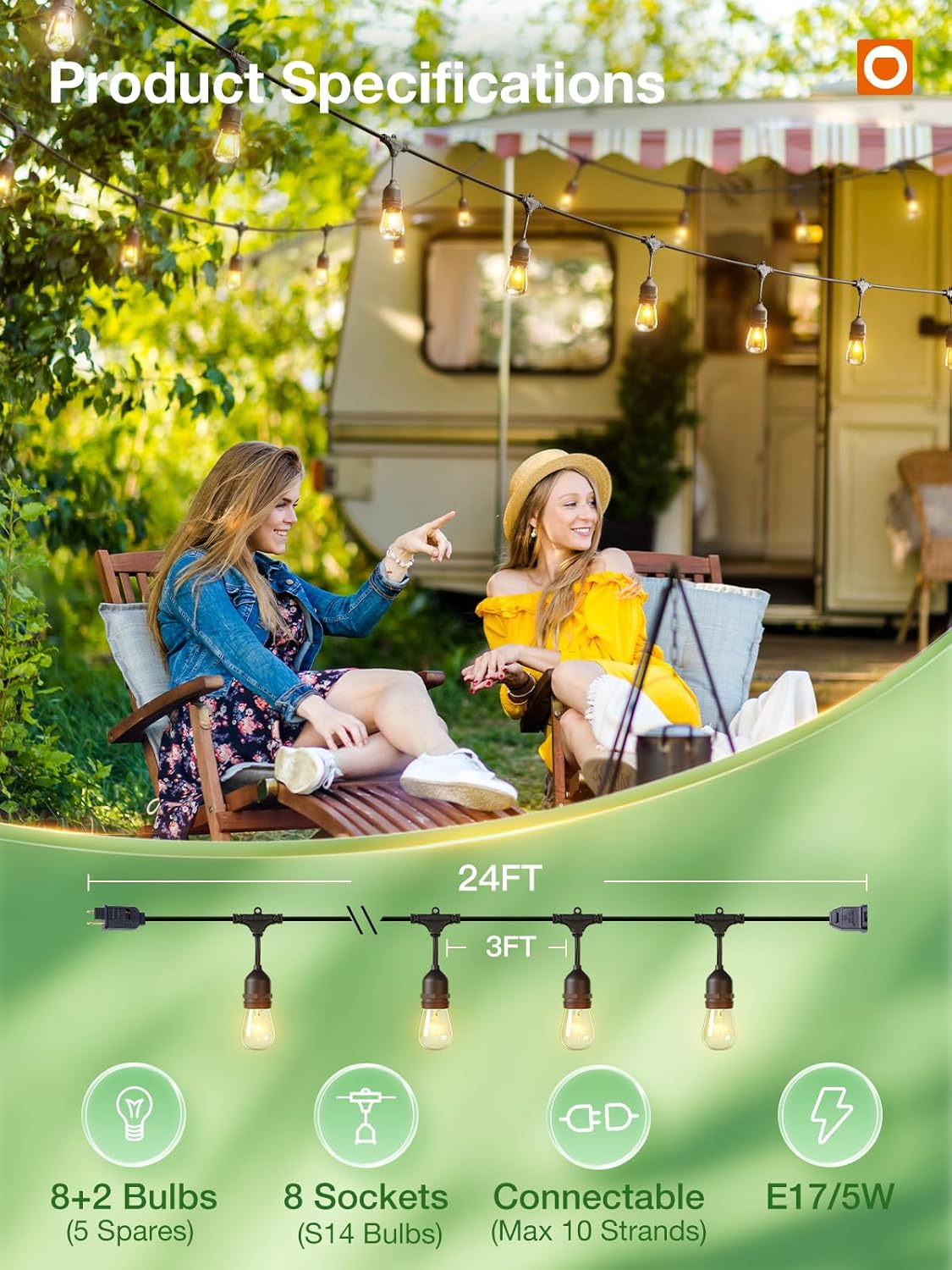 addlon 24FT Outdoor String Lights Commercial Grade Weatherproof Strand Edison Vintage Bulbs, ETL Listed Heavy-Duty Decorative Café Market Patio Lights for Bistro Classic Black