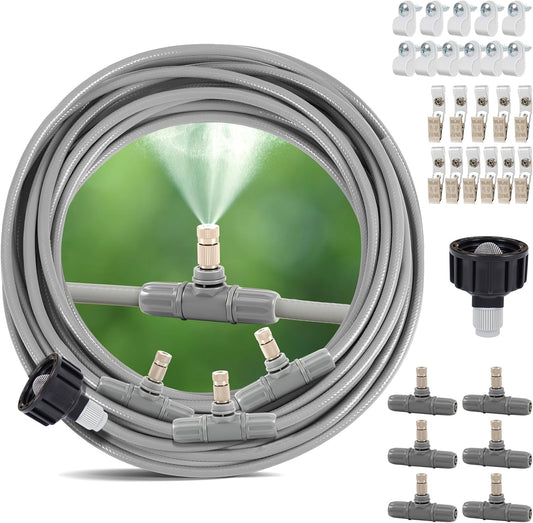30 Pcs Misting Cooling System, Outdoor Misting System for Patio, 25 FT Misting Line Plastic Adapter, Outdoor Mister System for Patio, Garden, Trampoline, Greenhouse