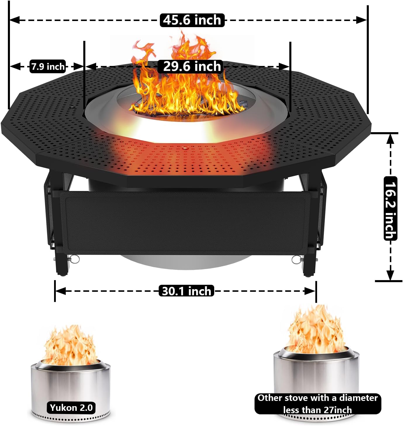 Fire Pit Surround Tabletop Use for Solo Stove Bonfire Ranger Yukon 2.0, with Coated Steel and UV-Resistant Outdoor Fabric, Adjustable Tabletop for Solo Stove Bonfire Accessories, Thick Metal