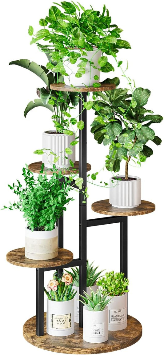 Plant Stand Indoor 5 Tier 8 Potted Multiple Flower Pot Holder for Patio Garden Balcony Living Room Corner (5 Tier Black+Rustic Brown)
