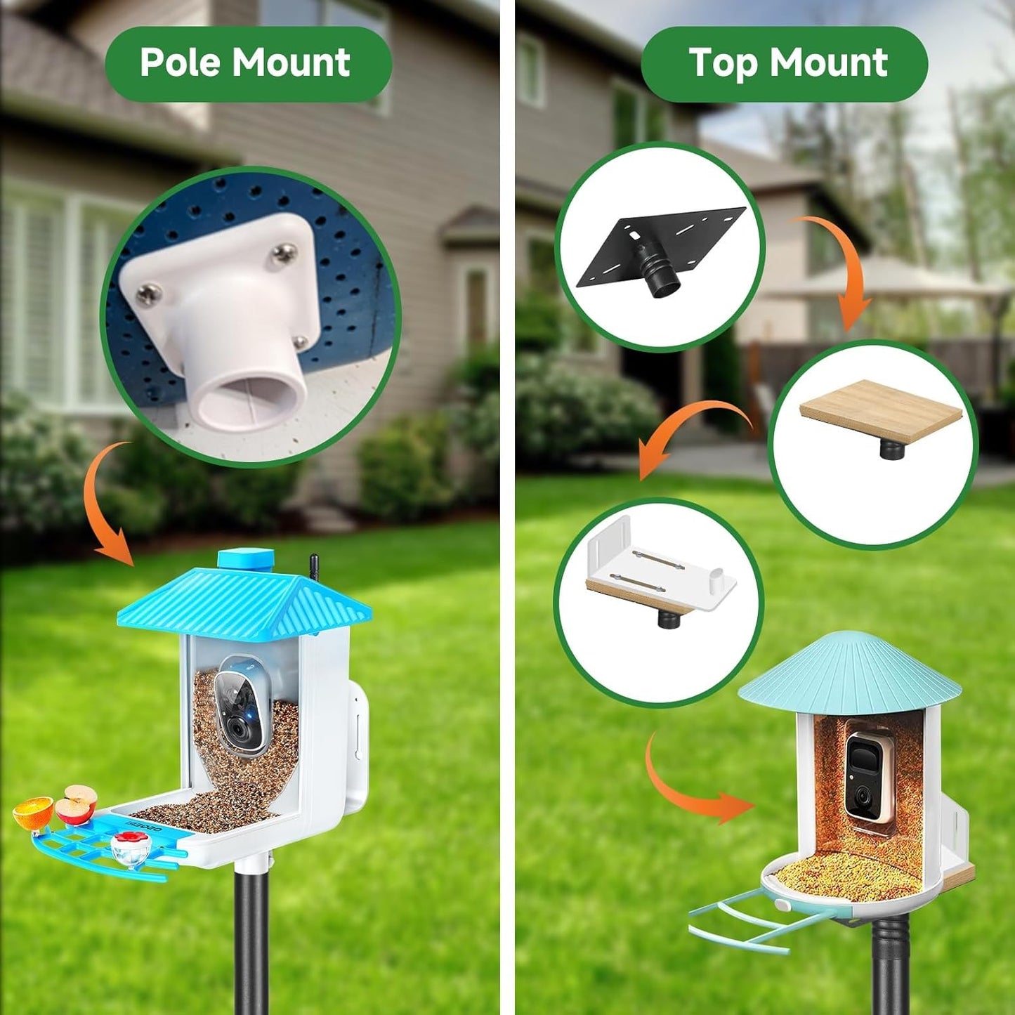 79In Smart Bird Feeder Pole Mount Kit,Adjustable Bird House Pole for Outdoors Heavy Duty, Metal Birdhouse Stand for Outside Multiple Mounting Option(Black Finish)
