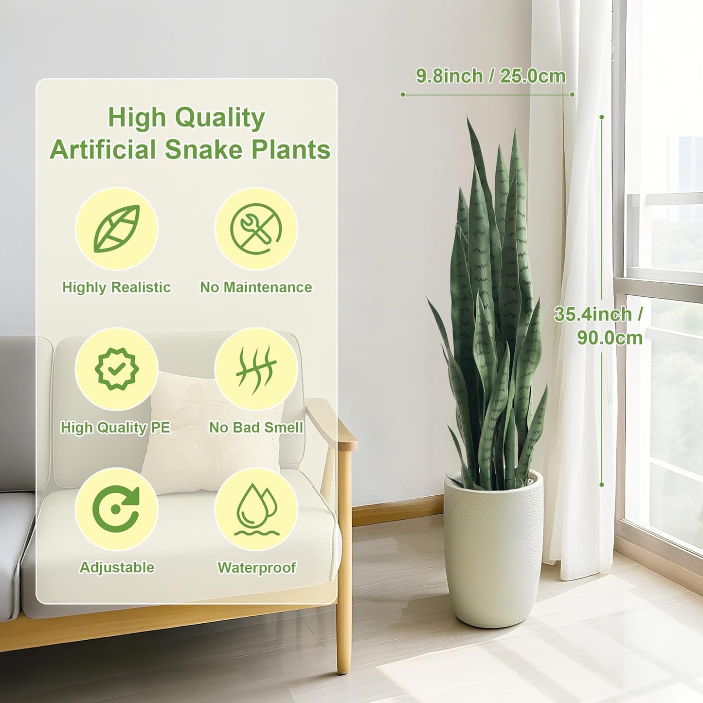 Fake Snake Plant 3ft Tall Faux Sansevieria with 24 Realistic Leaves UV Resistant Potted 2 Pack Fake Mother in Law's Tongue Plants for Indoor Outdoor Home Office Bedroom or Patio Decoration