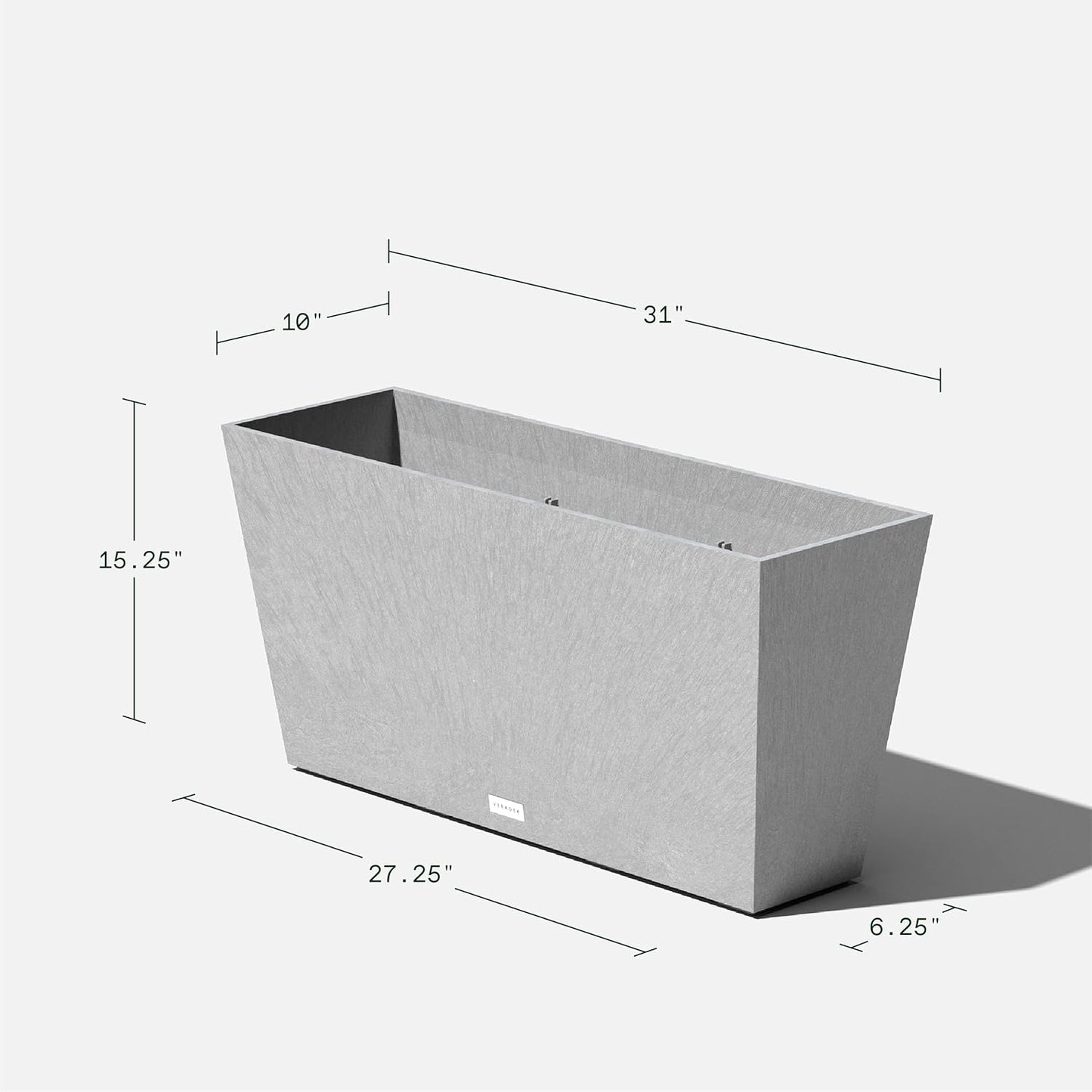 Veradek Pure Series Midori Trough Planter - Large Rectangular Planter for Indoor or Outdoor Deck/Porch | Durable All-Weather Use with Drainage Holes | Modern Decor for Shrubs, Flowers, Small Plants