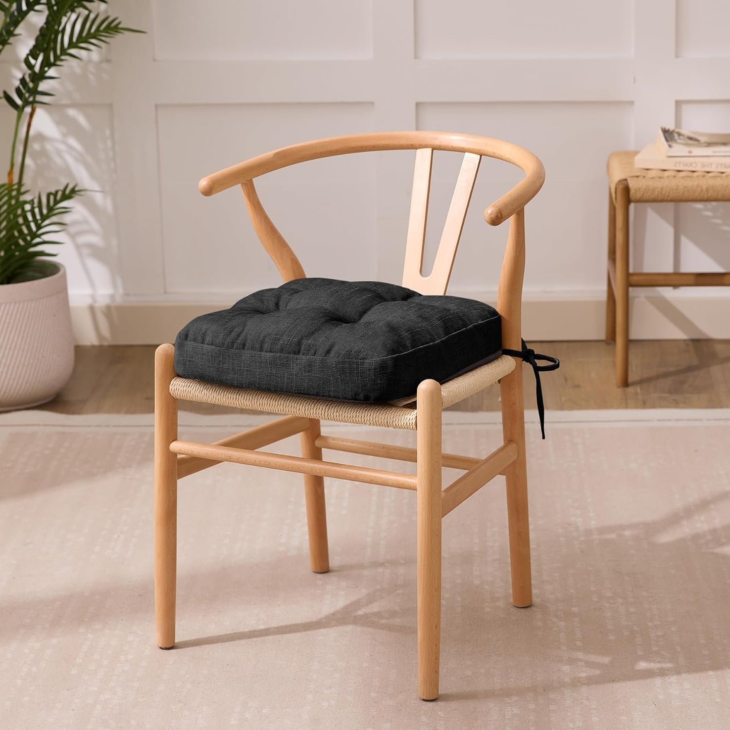 Chair Cushions, Foam Dining Chair Cushions, Tufted Indoor Chair Pads, 16.5” x 16.5” x 3.5”, Set of 2, Black