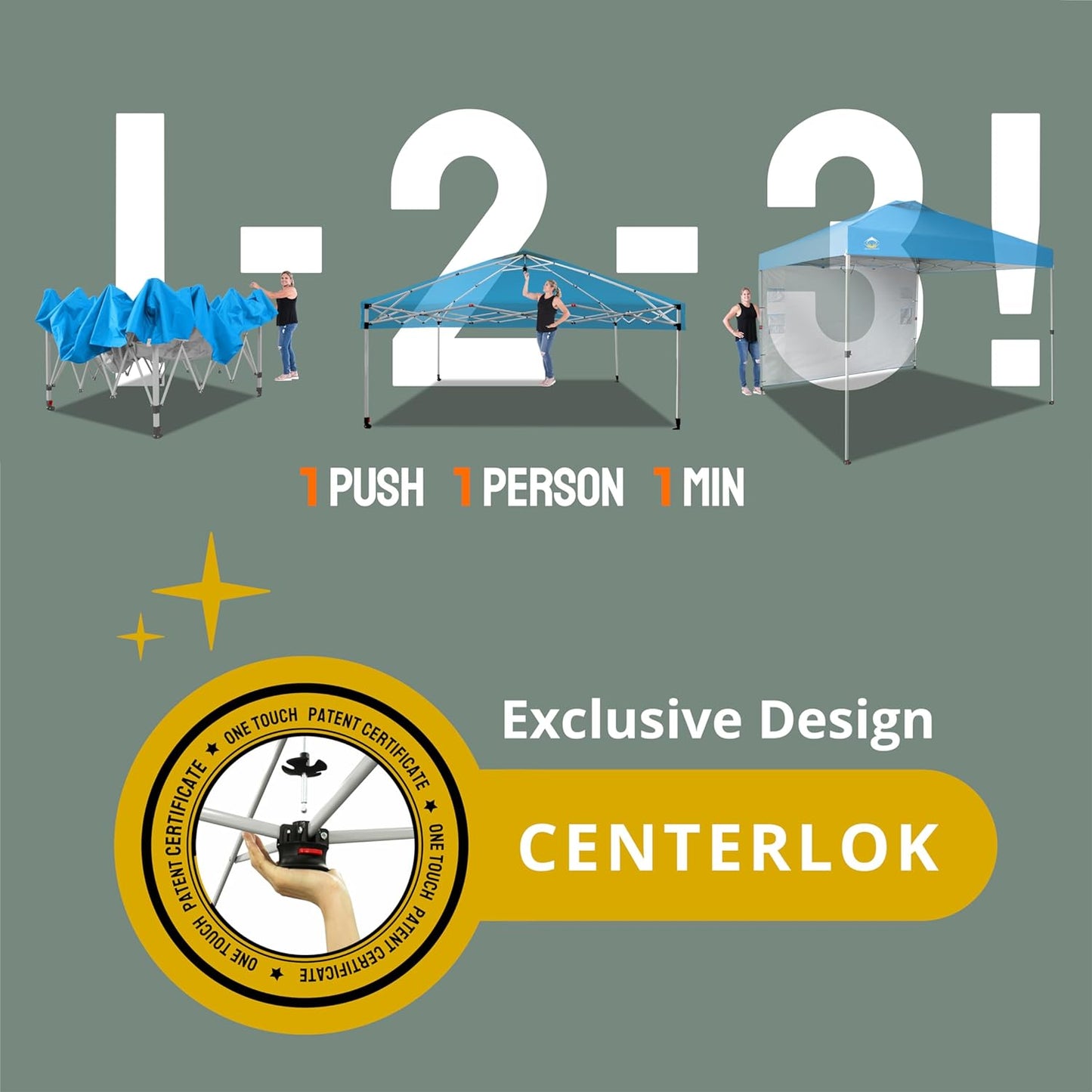 CROWN SHADES 10x10 Pop Up Canopy with 1 Side Wall - Beach Tent with One Push Setup - Outdoor Sun Shade for Events, Parties, Camping - Gazebo with STO-N-Go Cover Bag (Sky Blue)