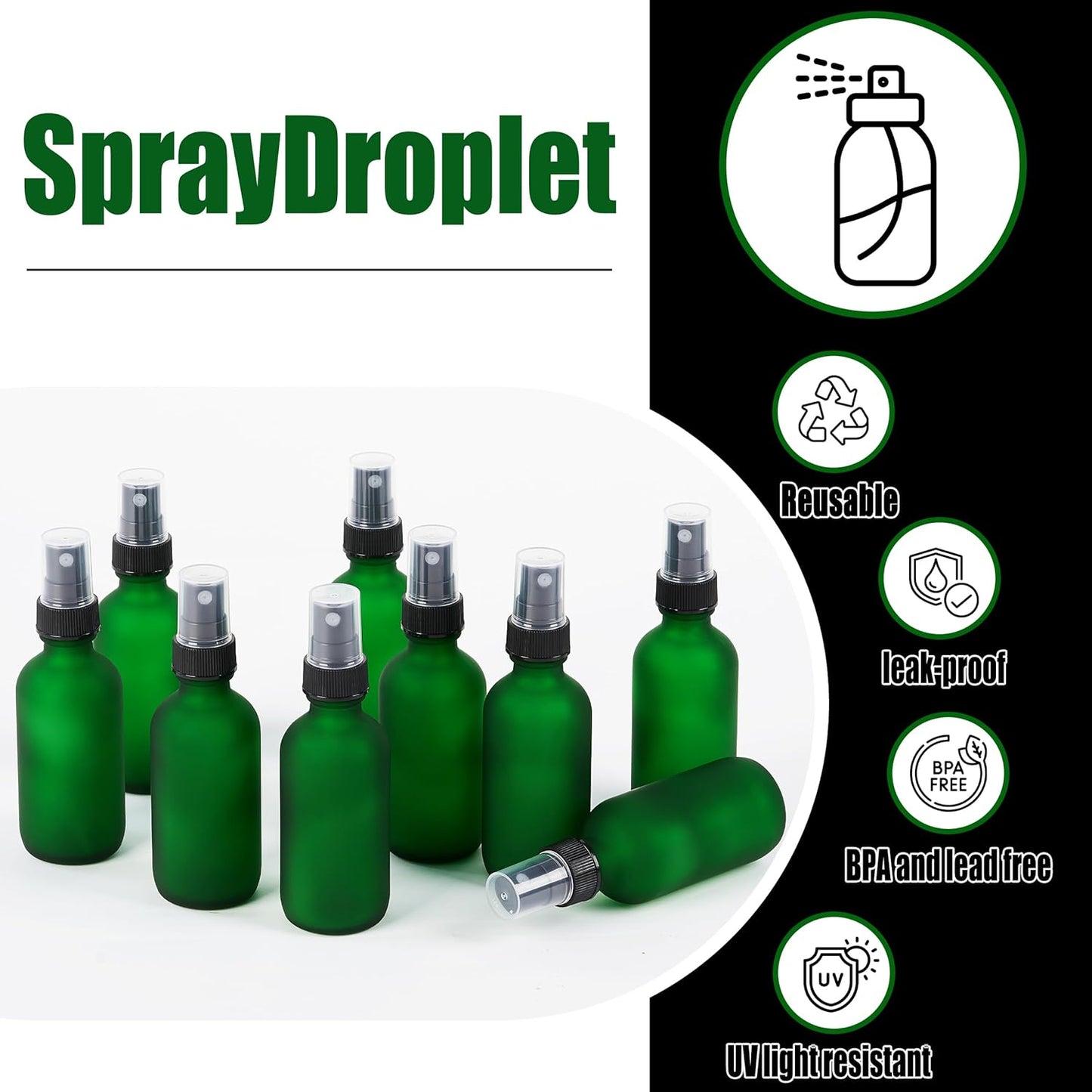2 oz Glass Spray Bottles, Reusable Fine Mist Sprayer Small Spray Bottle, Preety Frosted Texture, Leak-Proof Design, Perfect for Travel, Skin Care, Perfumes (Green-Frosted, 2oz-24pcs)