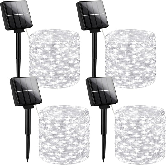 Brightever Solar Powered String Lights Outdoor Waterproof, 4-Pack Total 160FT 400 LED Solar Twinkle Lights with 8 Lighting Modes, Solar Fairy Lights for Fence, Balcony (Daylight White)