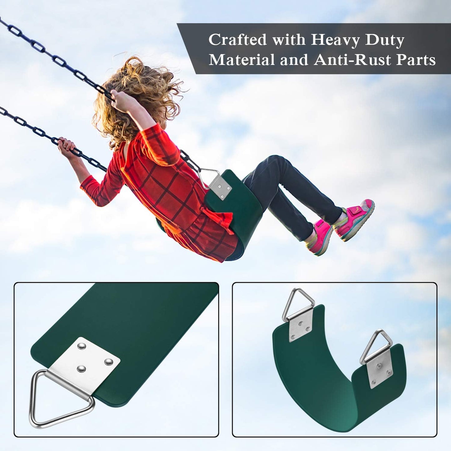 AGPTEK Swing Seat, 30.4 x 6 x 0.27 Inch Yard Swing for Kids & Adults with Metal Triangle Ring - Green(113KG /250LB Weight Limit)