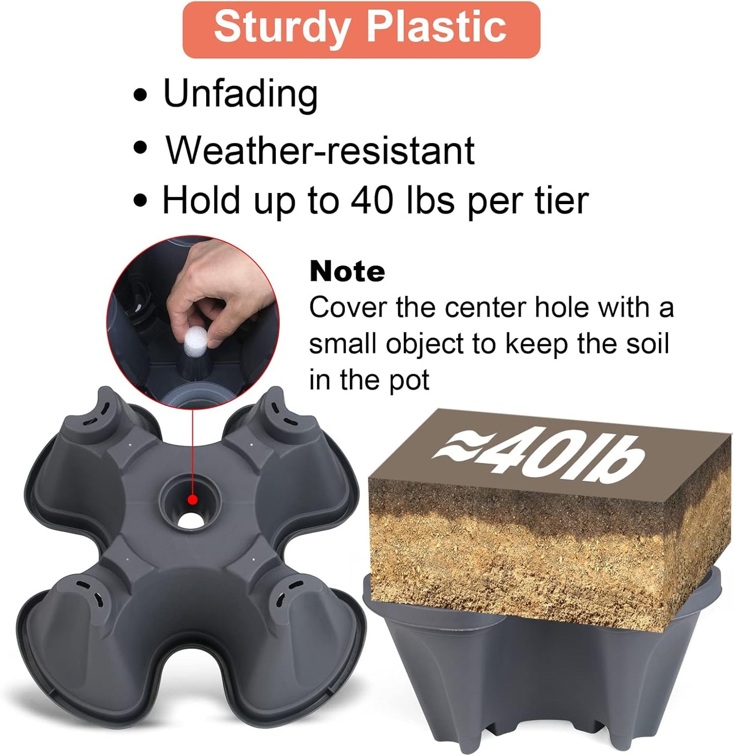 Vertical Planter 4 Tier Stackable Planters Garden Planters Strawberry Herb Flower and Vegetable Planter Indoor Outdoor Gardening Pots with Removable Wheels and Tools