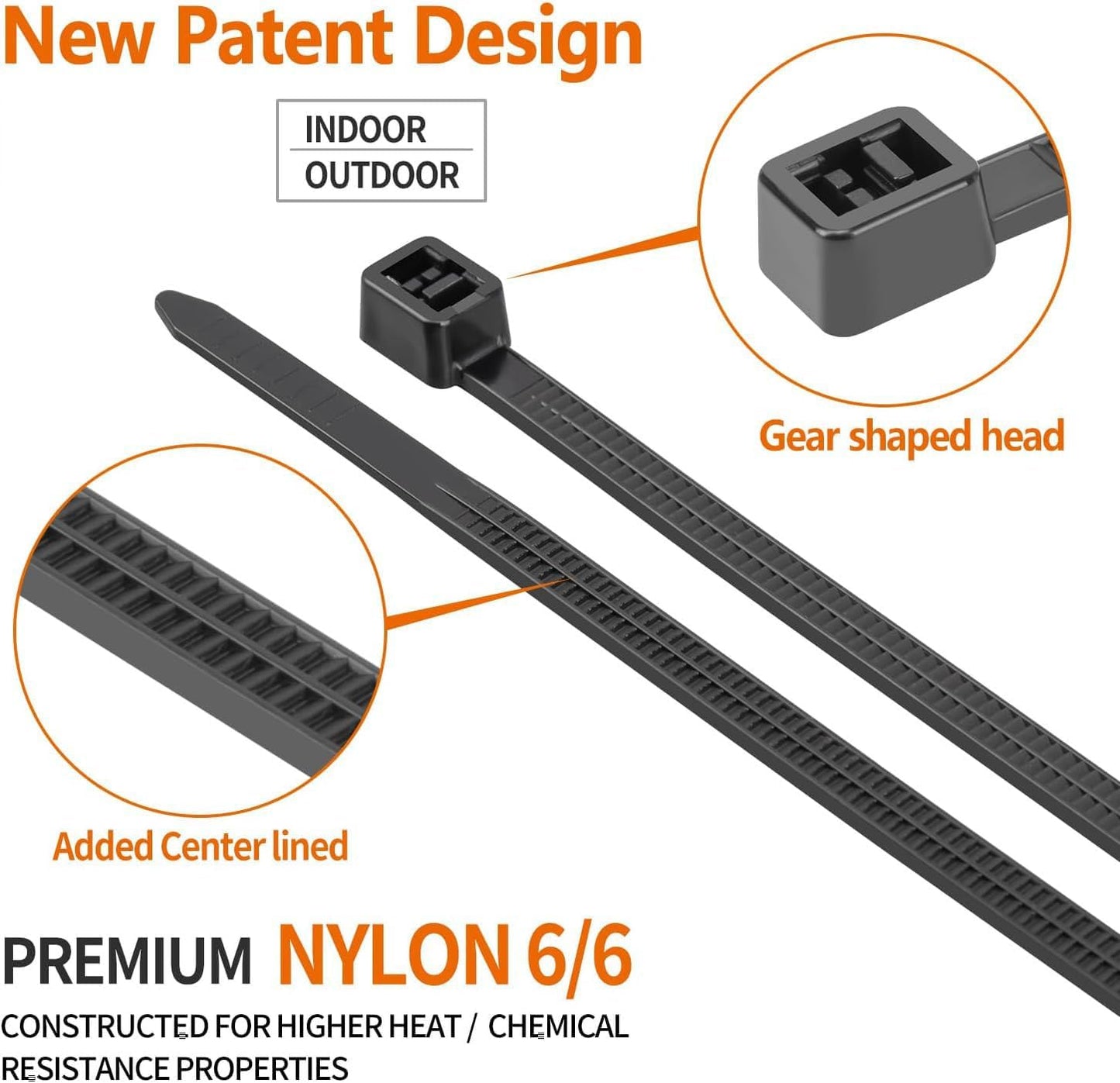 12 Inch Black Zip Ties (200 Pack), 2024 New Patented Design,110 LBS Tensile Strength, Self-Locking Nylon PA66 UV Resistant Cable Ties for Indoor and Outdoor Use