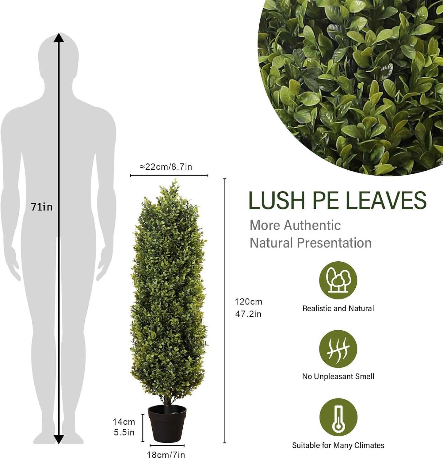 4ft Artificial Boxwood Topiary Trees (Set of 2) - UV Resistant Faux Plants for Outdoor/Indoor, Realistic 48in Fake Bushes and Shrubs for Front Porch, Planter, Patio - Low Maintenance & Evergreen