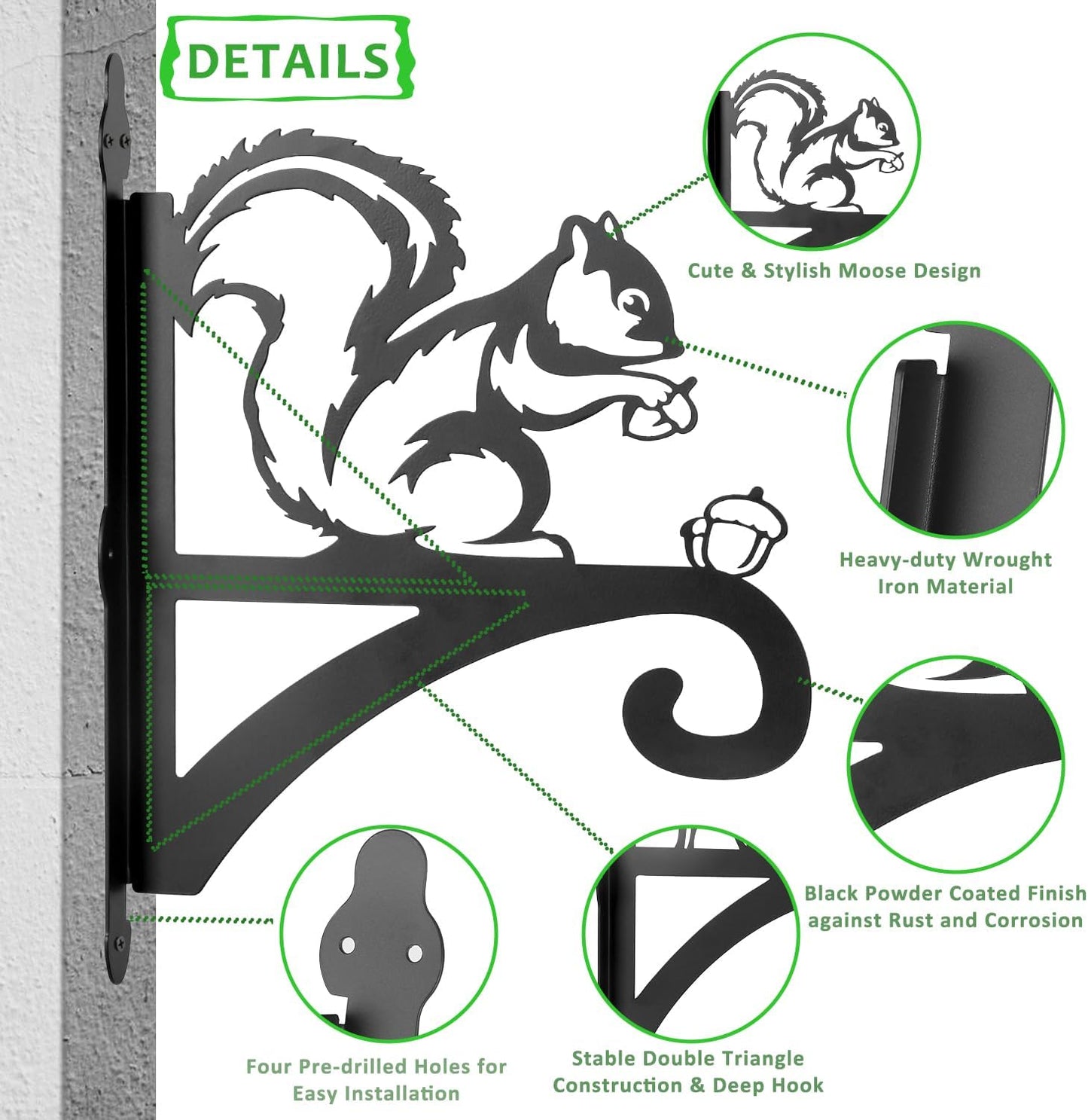 ATKKE Hanging Plant Bracket Hangers Indoor Iron Wall Mount,11” Squirrel Silhouette Ornamental Iron Hangers Hookers for Flower Pot Lantern Bird Feeder Wind Chimes