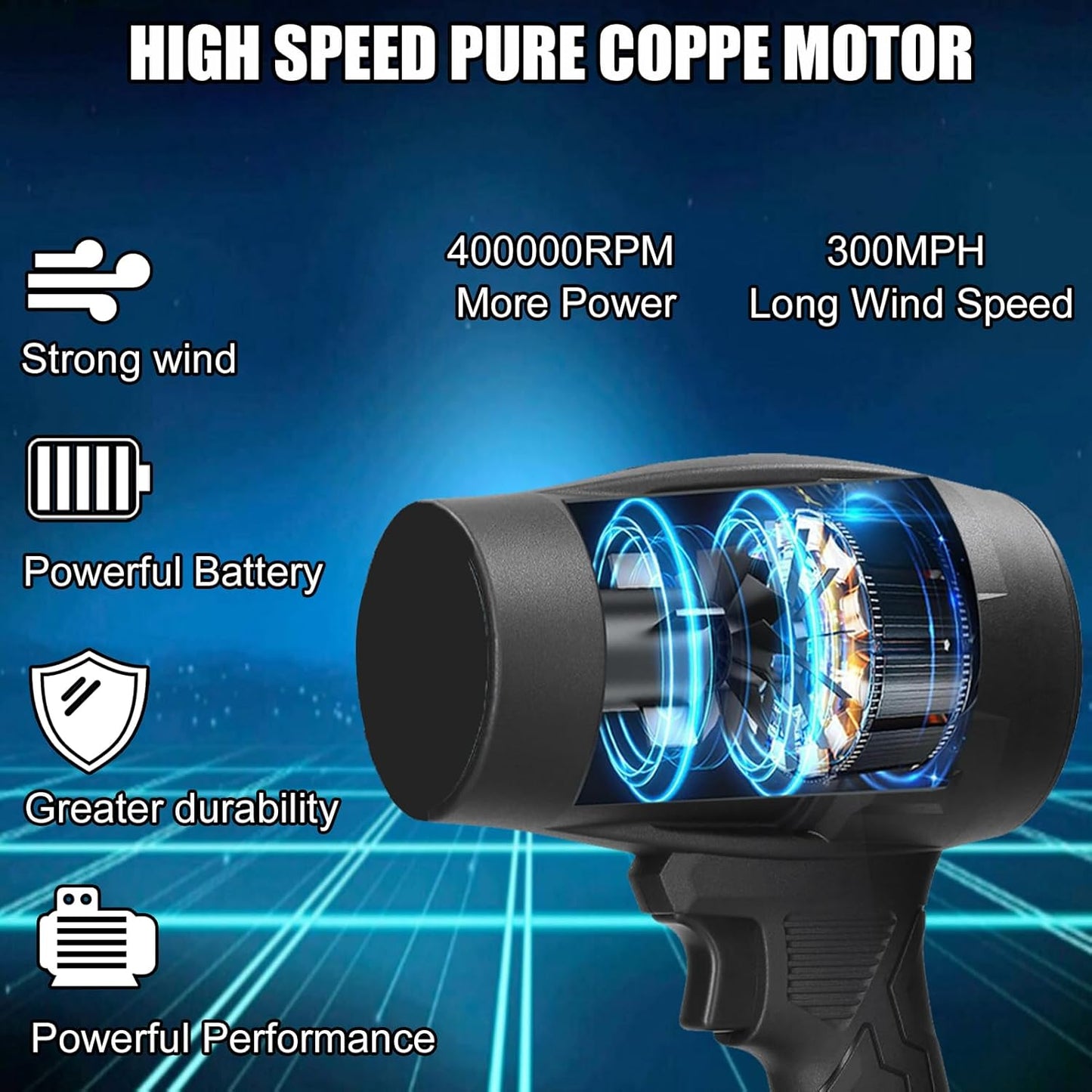 Cordless Leaf Blower Portable Dust Cleaner Electric Blower Lightweight Handheld Leaf Blast with Stepless Speed, with 2 Batteries for Patio Cleaning, Blowing Leaves, Drying, Camping