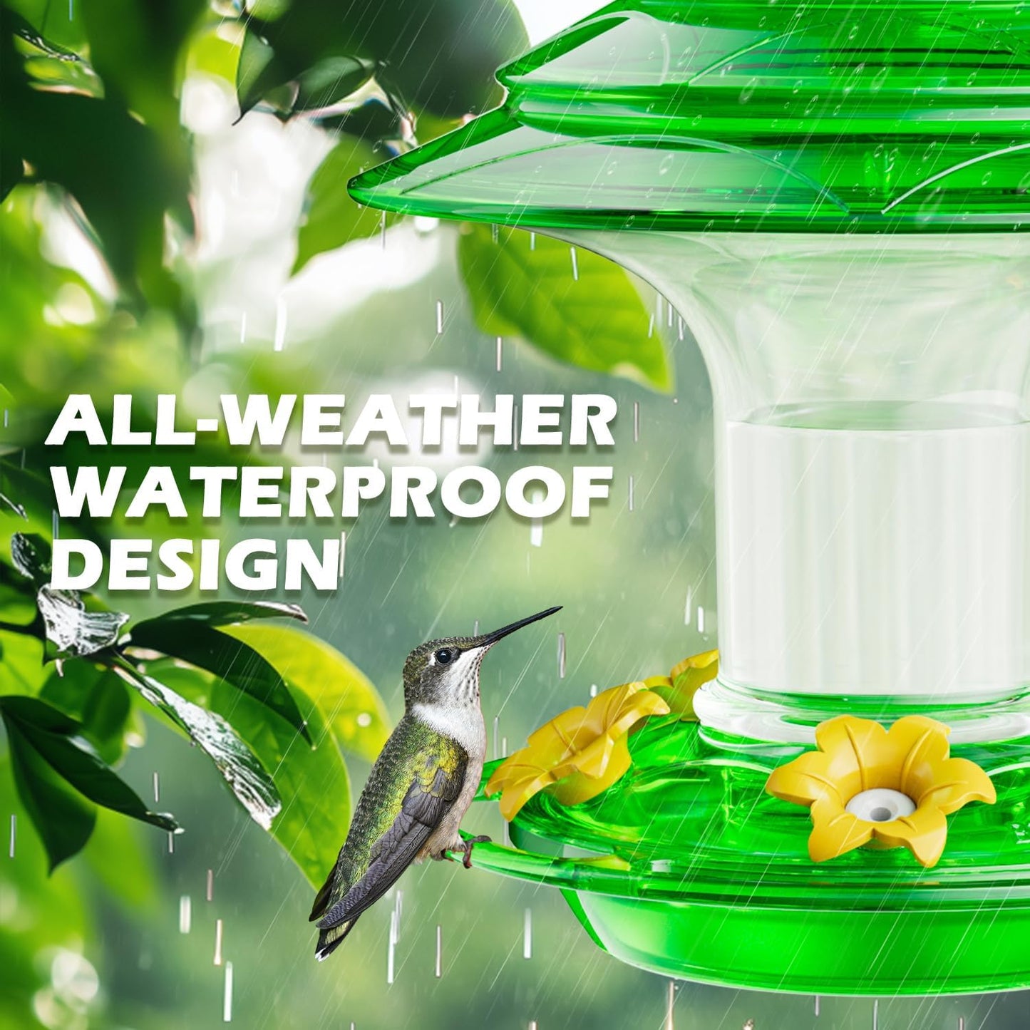 Birdream Hummingbird Feeder for Outdoors Hanging, 20oz Hummingbird Feeders with 5 Bee Guard Feeding Ports & Built-in Ant Moat Brush Leak-Proof for Outside Gifts for Women - Green