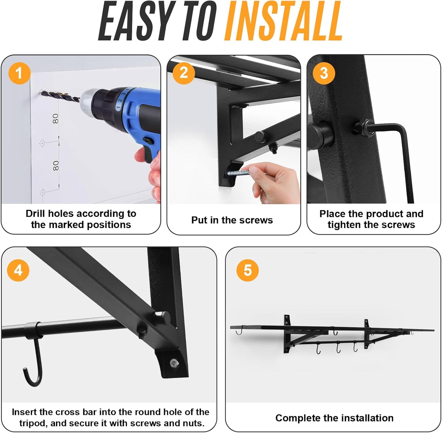 2-Pack 1.6X4 FT Garage Shelving Wall Mounted Holds Up to 800 Lbs Heavy Duty Wall Shelf, Black Metal Floating Adjustable Wall System Shelves for Garage Storage, Shed