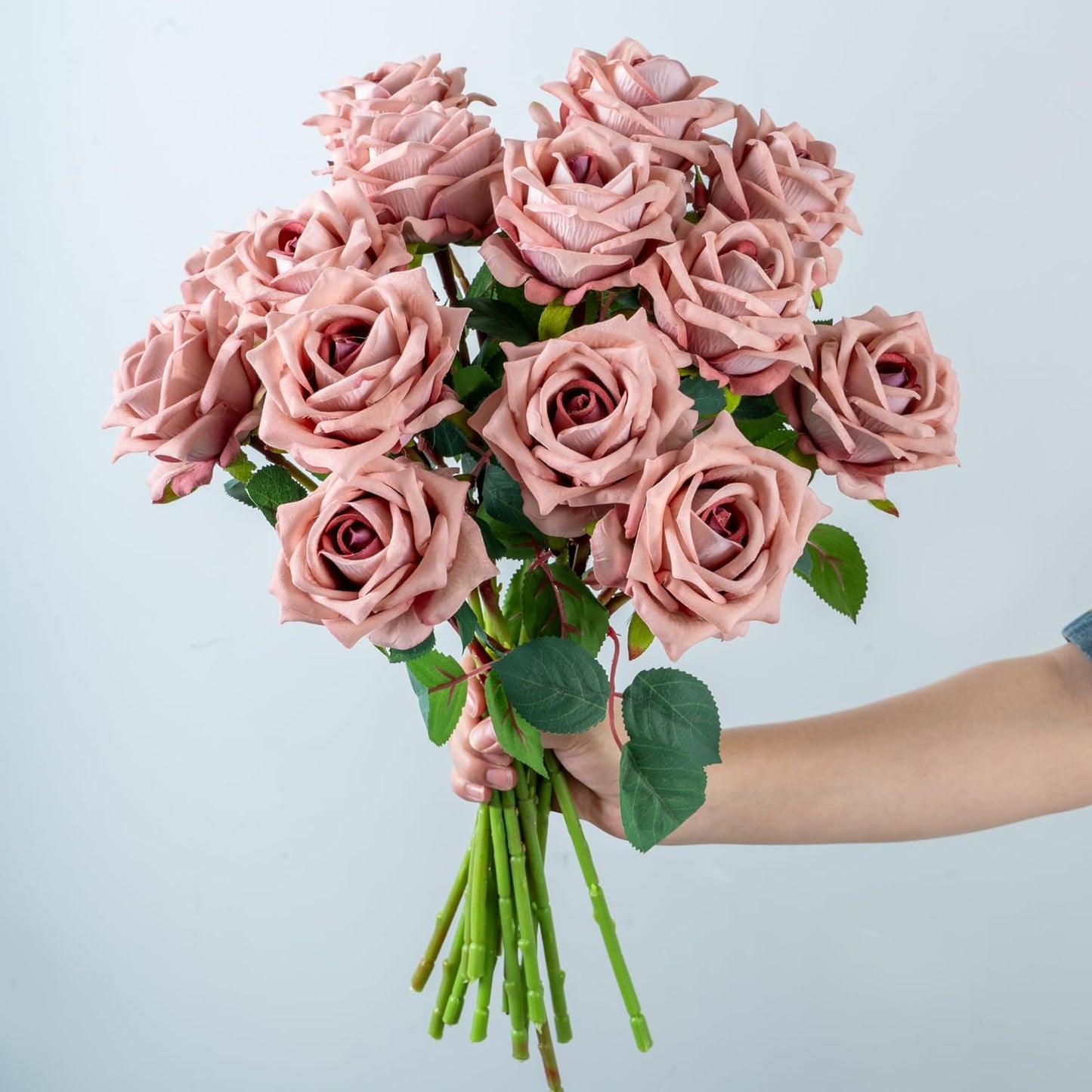 Fake Roses Faux Flowers Silk Roses 16.5in Artificial Roses with Stems Realistic Artificial Flowers Suitable for Indoor Home Decor DIY Bouquet Wedding Decor Party Decor (Pink Purple,12PCS)