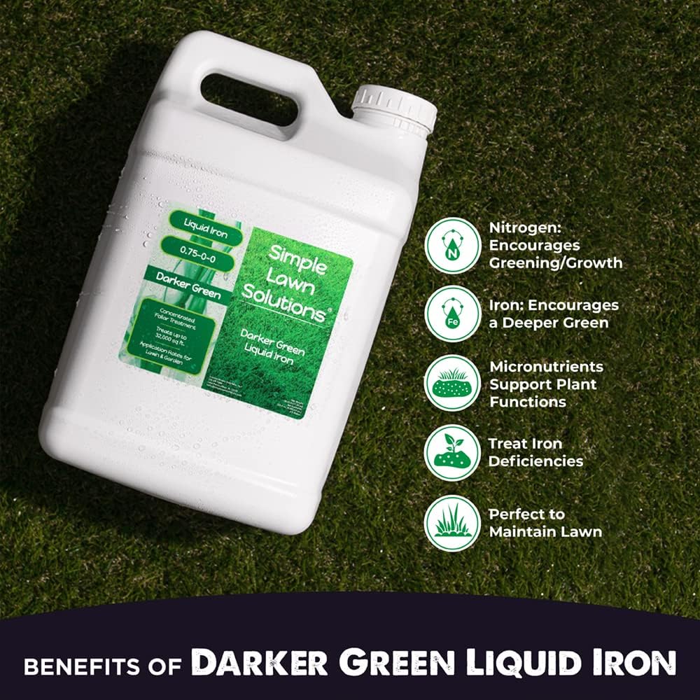 Simple Lawn Solutions - Liquid Iron Darker Green - Chelated Micronutrients - Concentrated Booster for Lawn, Indoor Plants and Outdoor Garden (2.5 Gallon)