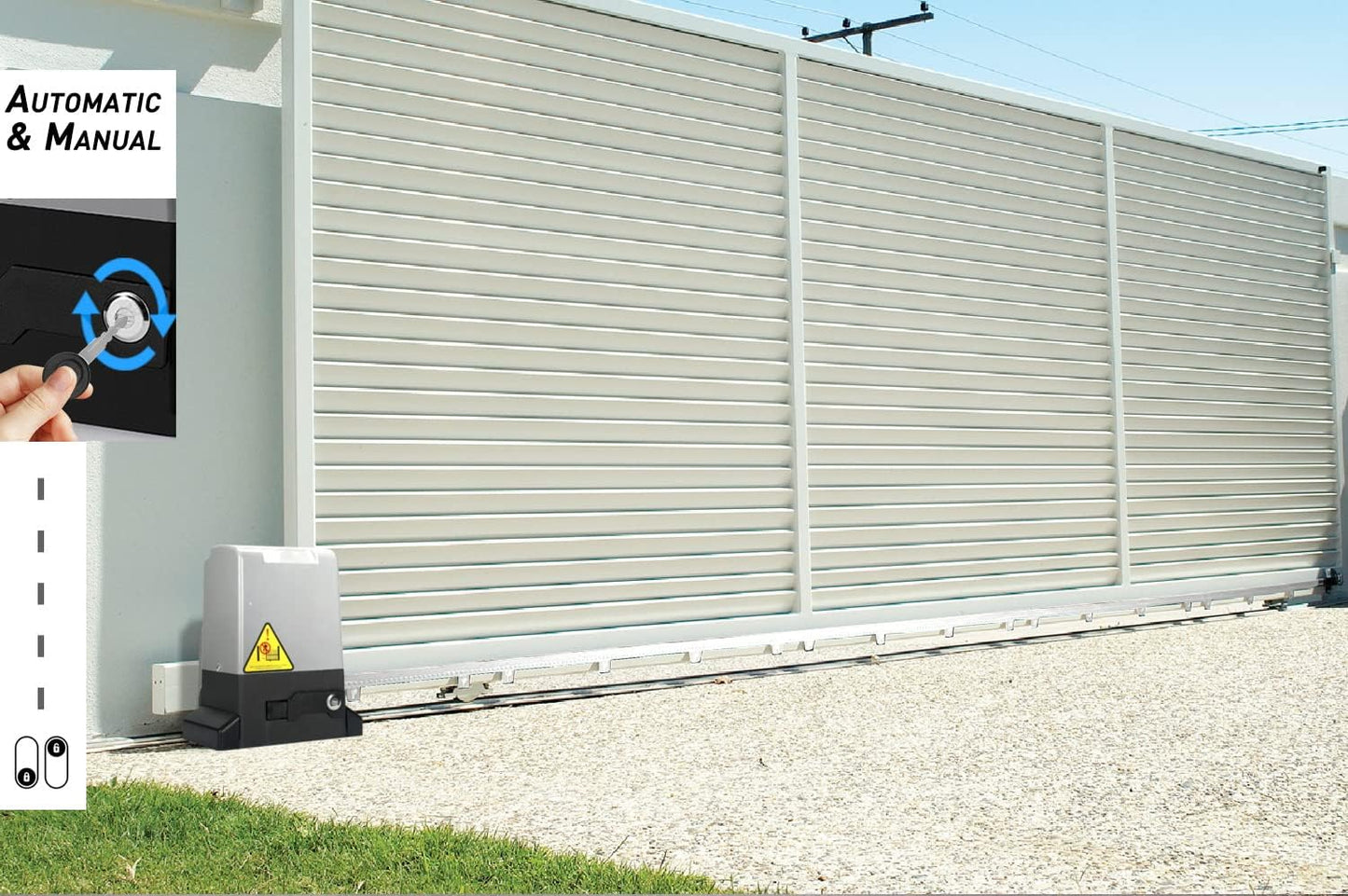 Blütezeit 1800lb Automatic Sliding Gate Opener Rack Drive Operator for Heavy Driveway Slide Gates Up to 40 Feet, Rolling Gate Motor with 2 Remote Controls, Infrared Sensor & Complete Hardware Kit