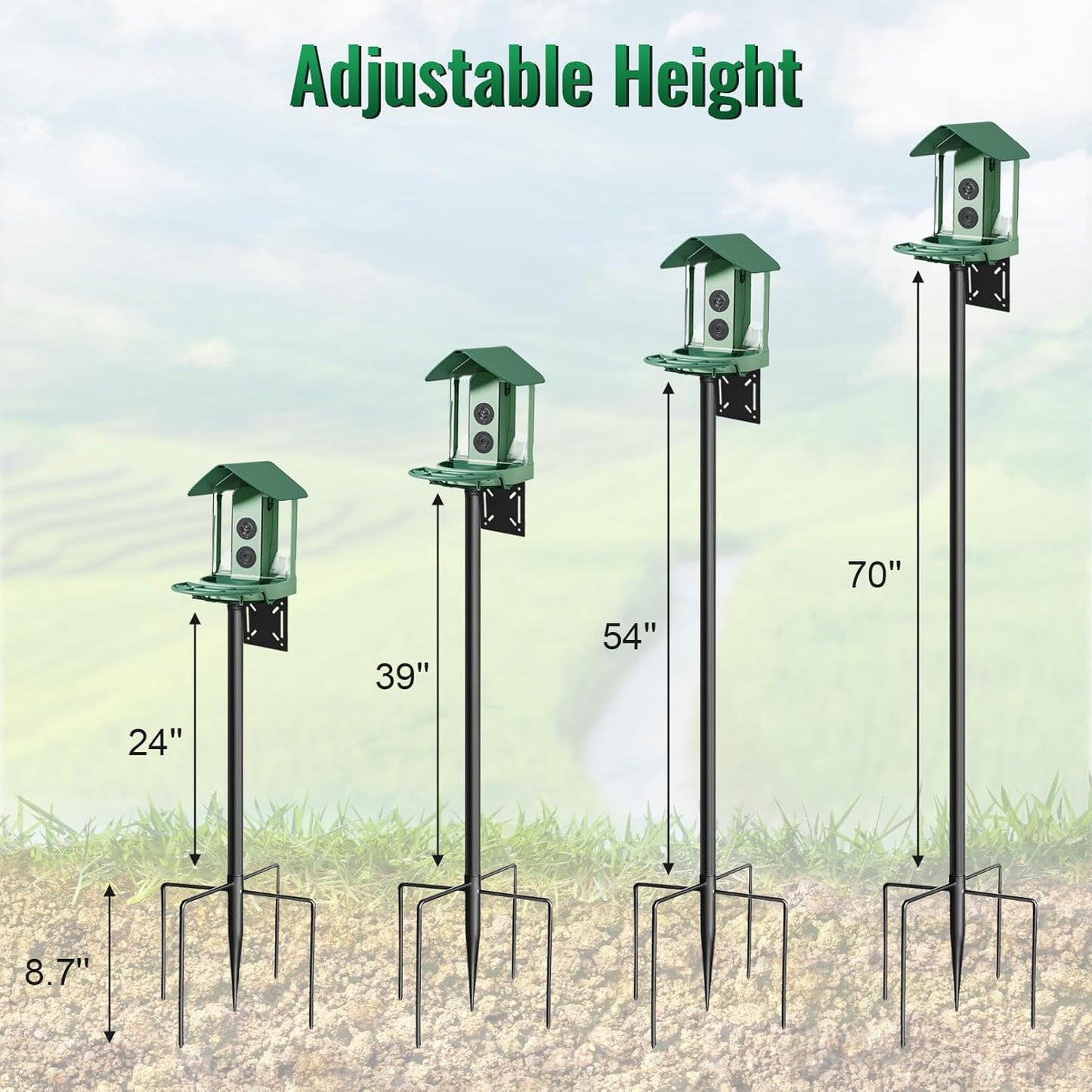 Bird Feeder Pole, 76in Adjustable Bird House Pole for Outdoors, Heavy Duty Smart Feeder Pole Mount Kit for Feeders, Birdhouse, Weather Station, Birdwatching