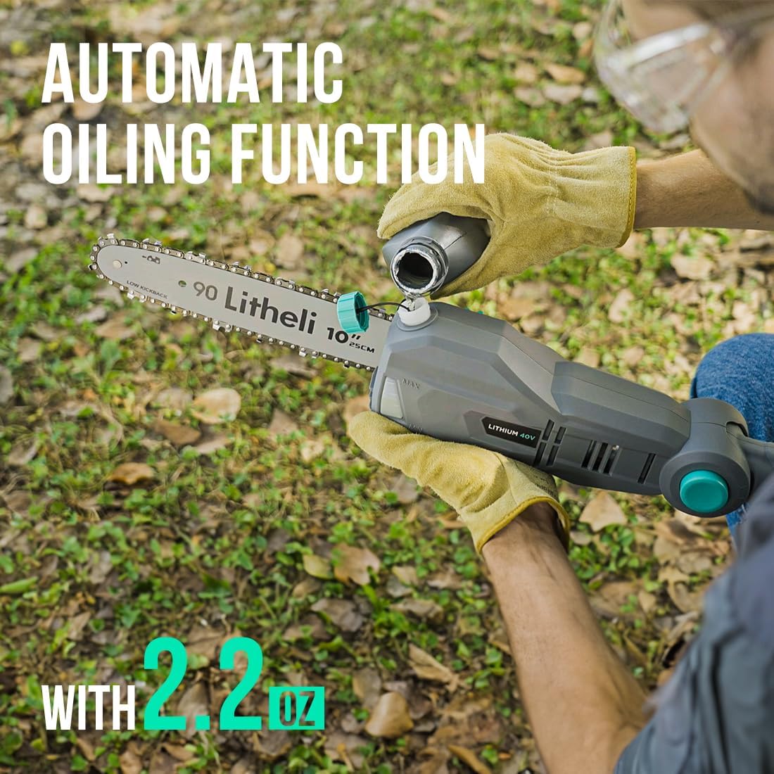 Litheli Cordless Pole Saw,10-Inch 40V Pole Saws for Tree Trimming, Electric Tree Saw for Branch Cutting, Pruning, 2.5Ah Battery& Charger Included