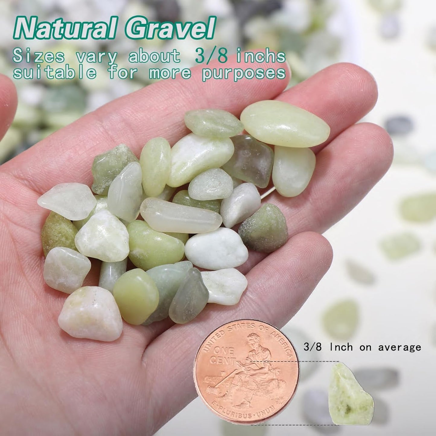 Calofulston 2.5lb Small Pebbles for Indoor Plants, 3/8 Inch Decorative Rocks for Lucky Bamboo Plants Pot, Succulent, Vase, Cactus, Landscaping, Polished Jade Rocks for Plants Indoor, Green