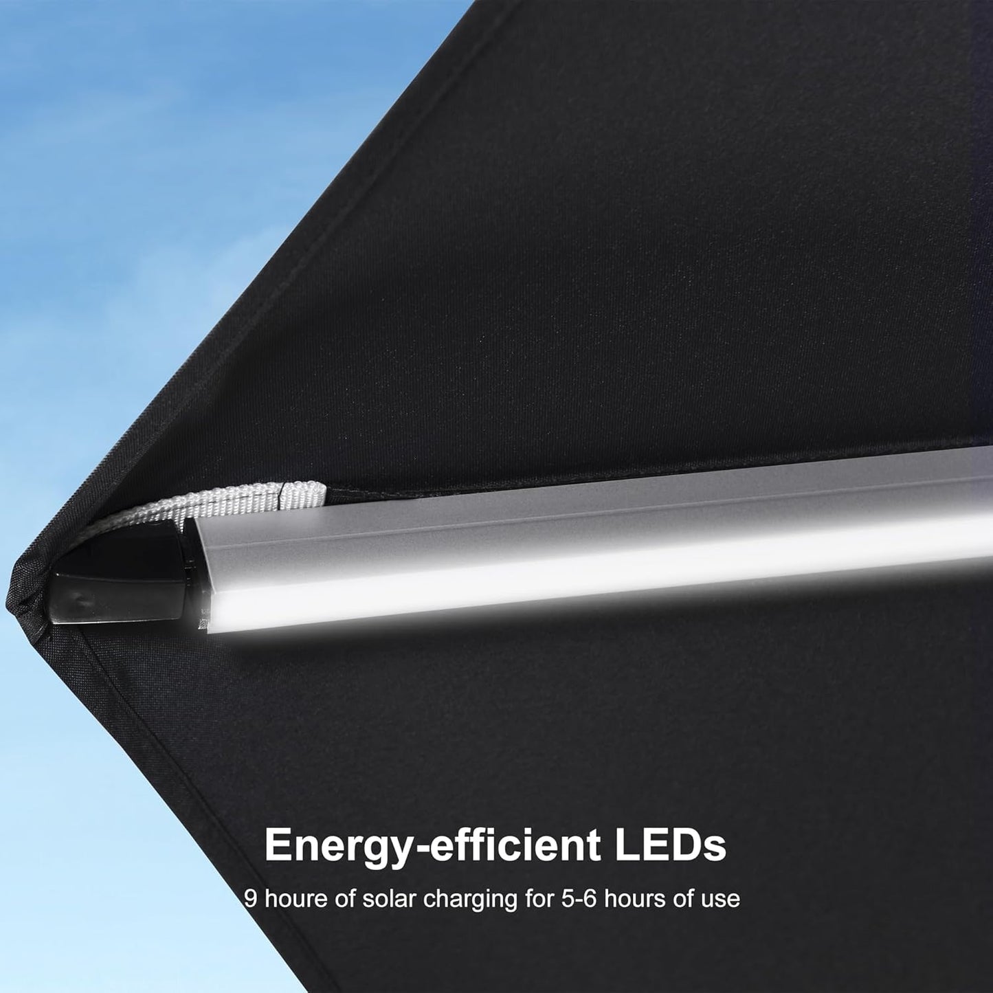 PURPLE LEAF 11ft Patio Umbrella With Base Solar powered LED Cantilever Umbrella with LED lights Windproof Outdoor Offset Umbrella for Garden Deck Pool Patio, Black