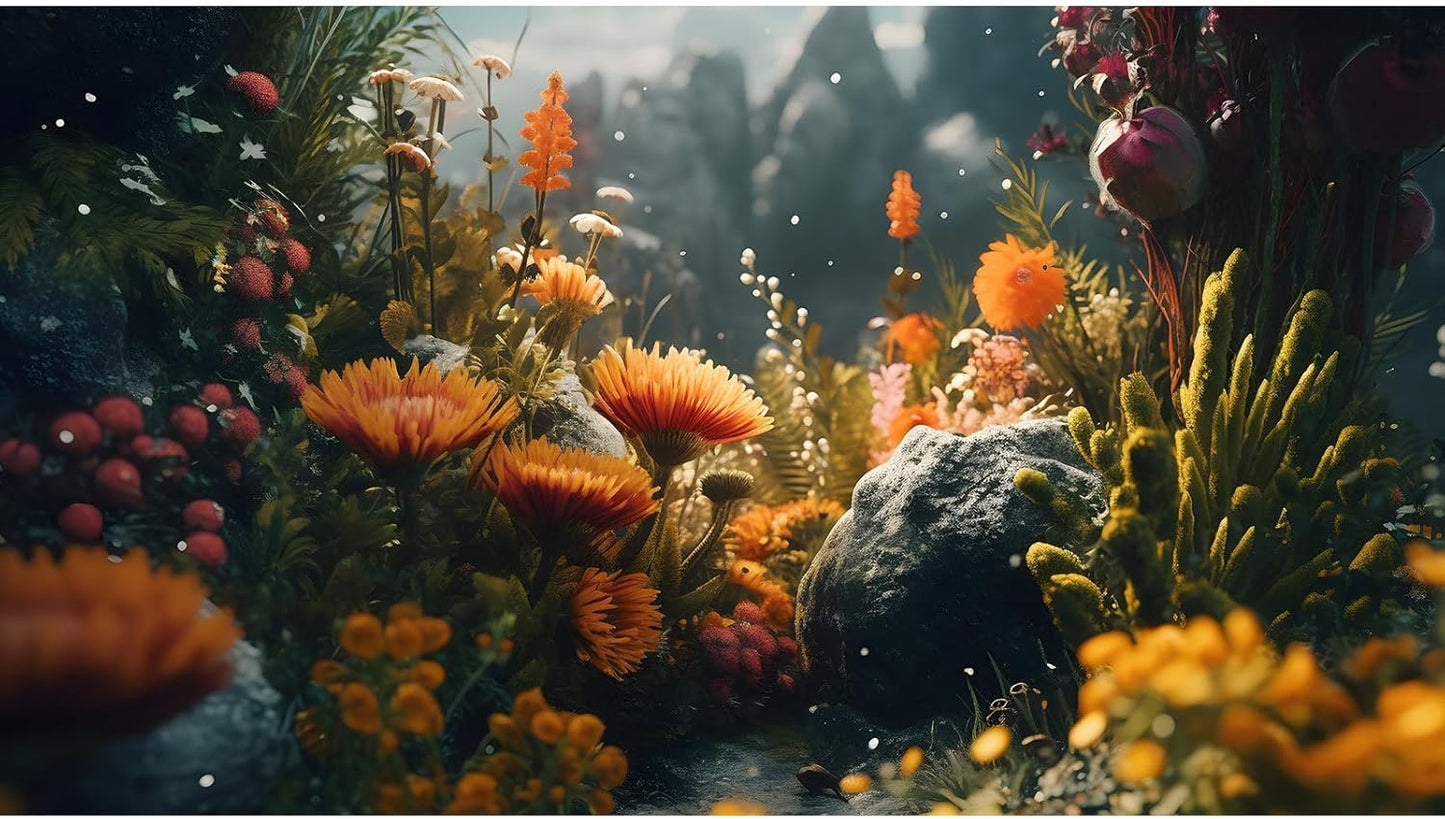 Foggy Stone Terrarium Background Green Seaweed Scenery Orange Floral Aquarium Background Durable Reptile Habitat Flower Background Mysterious Tank Backdrop Vinyl 36x20in