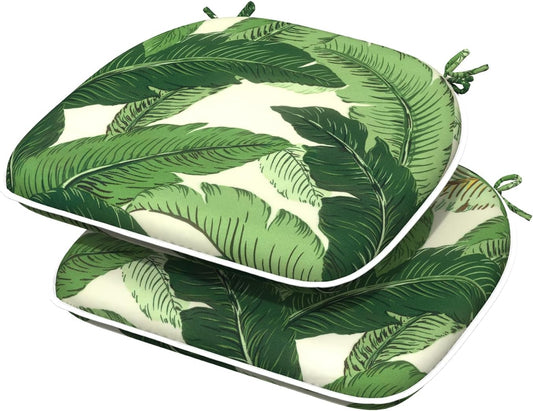 Indoor/Outdoor Chair Cushions 16x17 Inch, Patio Chair Cushions with Ties, All Weather Seat Cushions for Patio Furniture Home Garden Chair Use, Set of 2, Swaying Palms Green