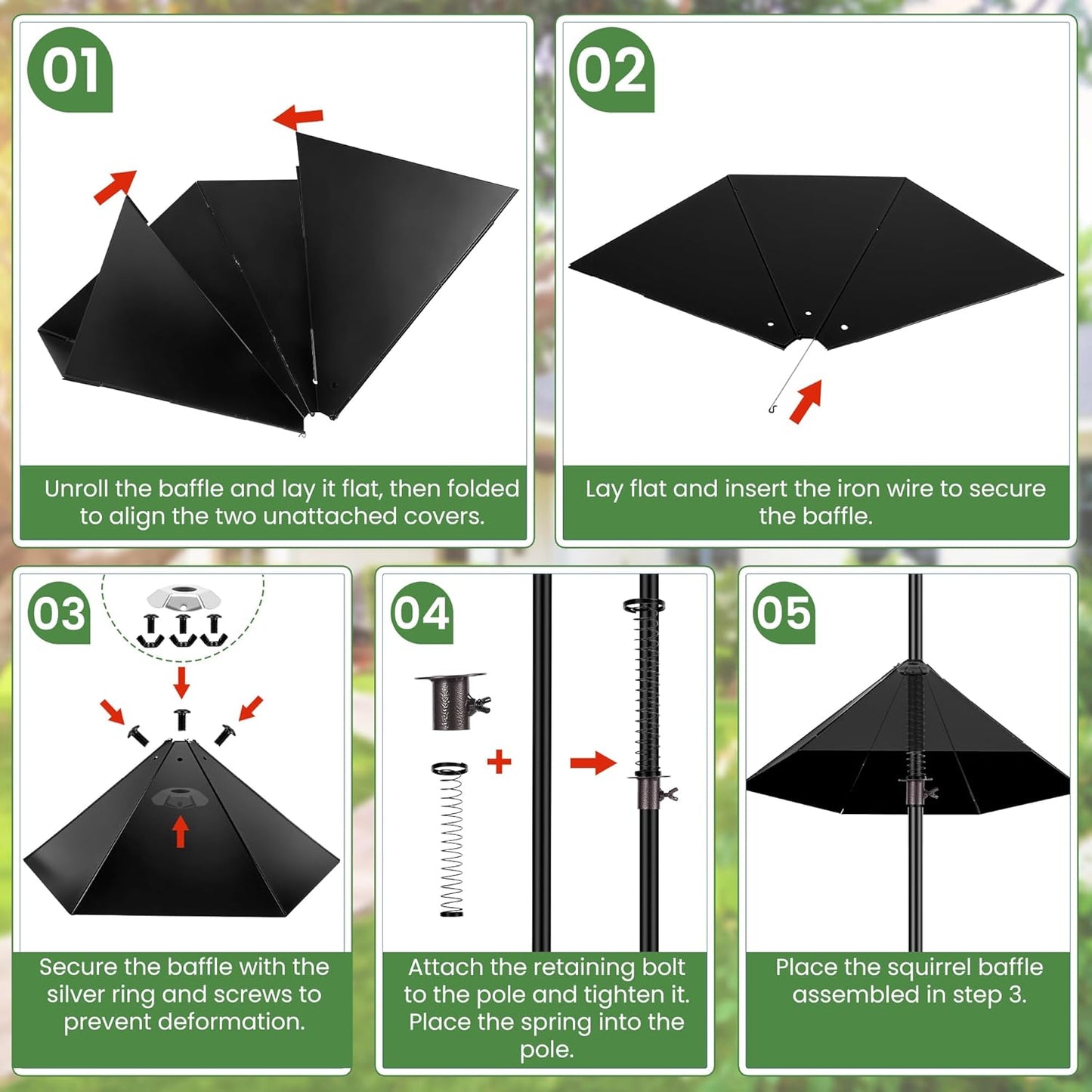 Bird House Pole, 95 Inch Heavy Duty Bird Feeder Pole Mount Kit for Outdoors, Adjustable Feeding Stand, with 2-Hooks, Metal Squirrel Baffle and 5-Prong Base, for Birds Watching