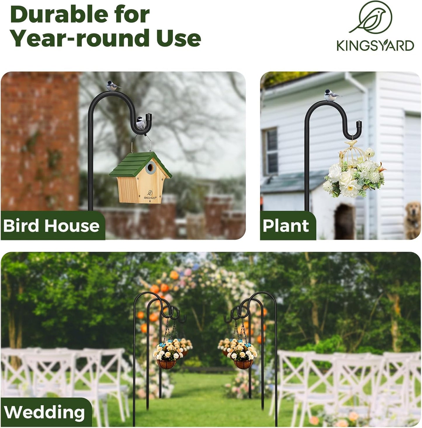 Kingsyard Adjustable Shepherd Hooks for Outdoor - 44 INCH Heavy Duty Bird Feeder Pole with 5 Prong Base, Hummingbird Feeder Stand, Garden Plant Baskets, Weddings Decor, Solar Light Lanterns
