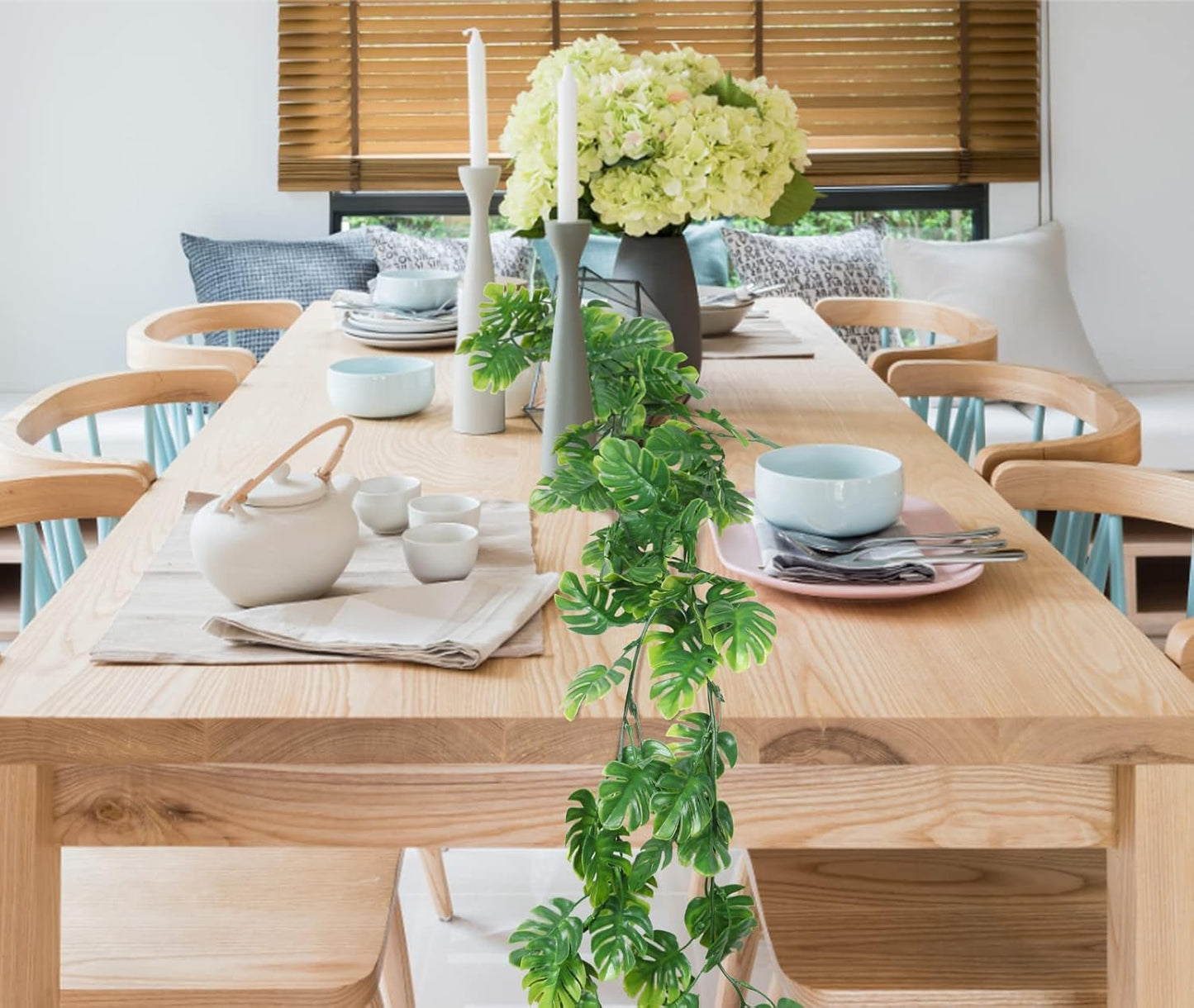 RECUTMS 4Pcs Artificial Monstera Leaves Vines, 5.9FT Fake Hanging Plant Ivy Faux Tropical Palm Leaf Greenery Garland for Garden Porch Patio Jungle Luau Beach Birthday Party Indoor Outdoor Spring Décor