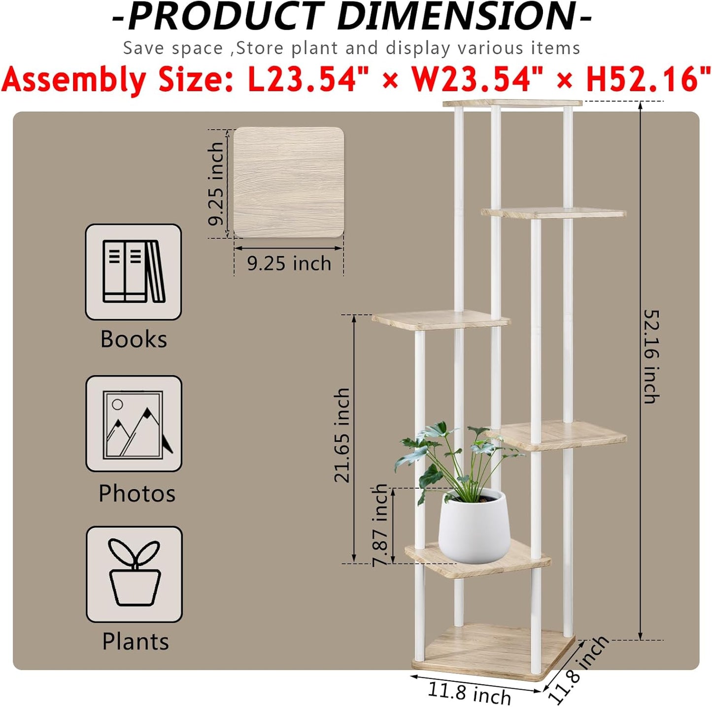 AZERPIAN Plant Stand 6 Tier Indoor Metal Flower Shelf for Multiple Plants Corner Tall Flower Holders for Patio Garden Living Room Balcony Bedroom, White