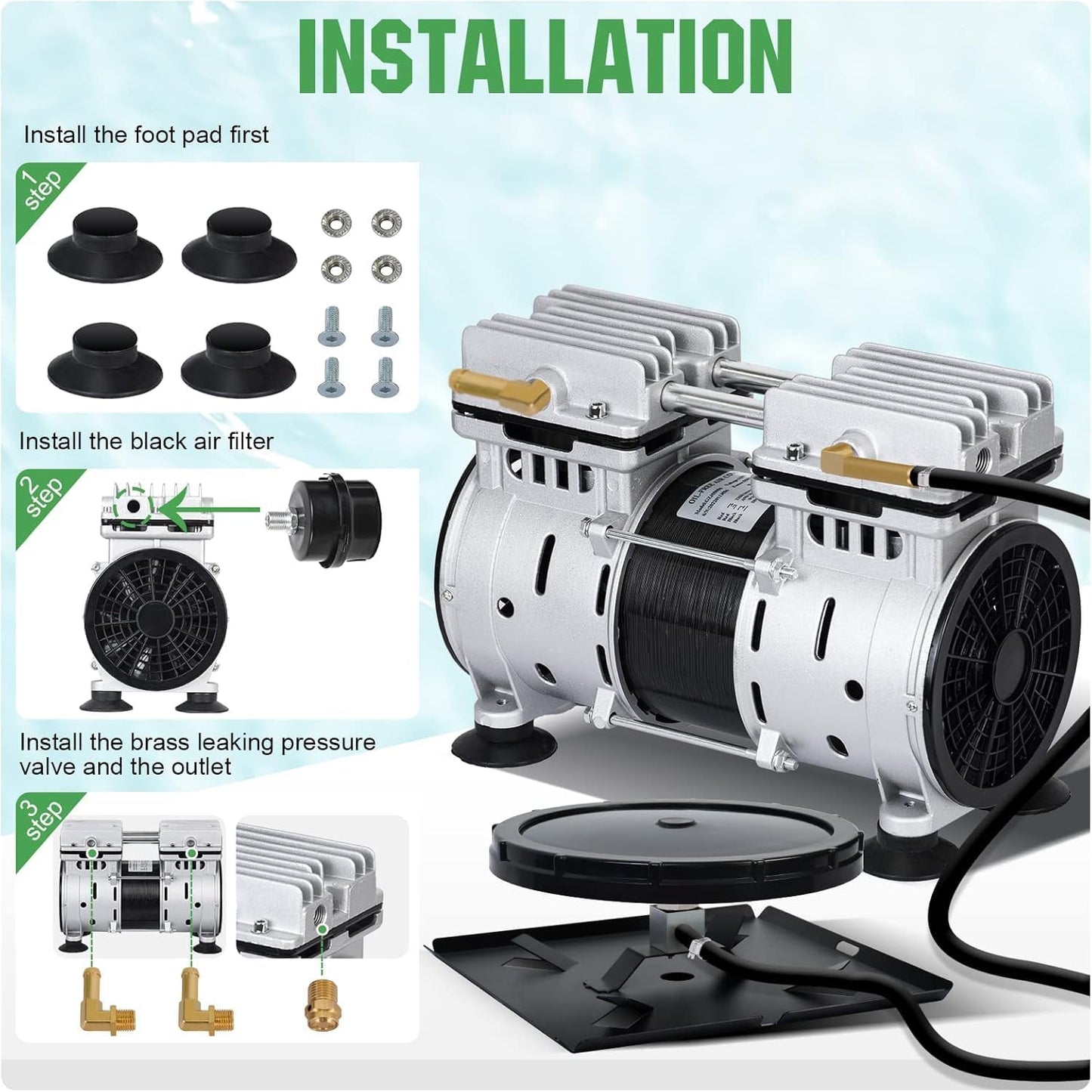 Pond Aerators 5.76CFM Aerartion System for Up to 3 Acre 3/4 HP Compressor 100'Weighted Tubing 2 Diffusers for Outdoor Ponds Water Oxygen Circulation