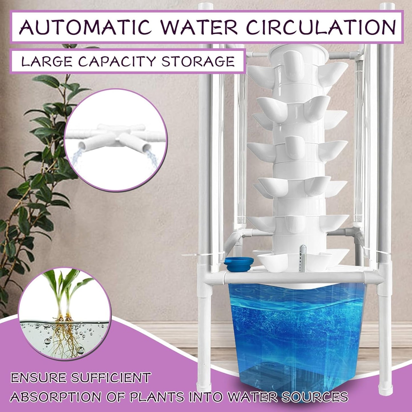 Hydroponic Tower with Grow Lights 30 Plant Growing System Indoor Smart Garden Vertical Garden Planter Germination Kit Including Water Pump and Movable Water Tank Gift for Gardening Lover (30plants)