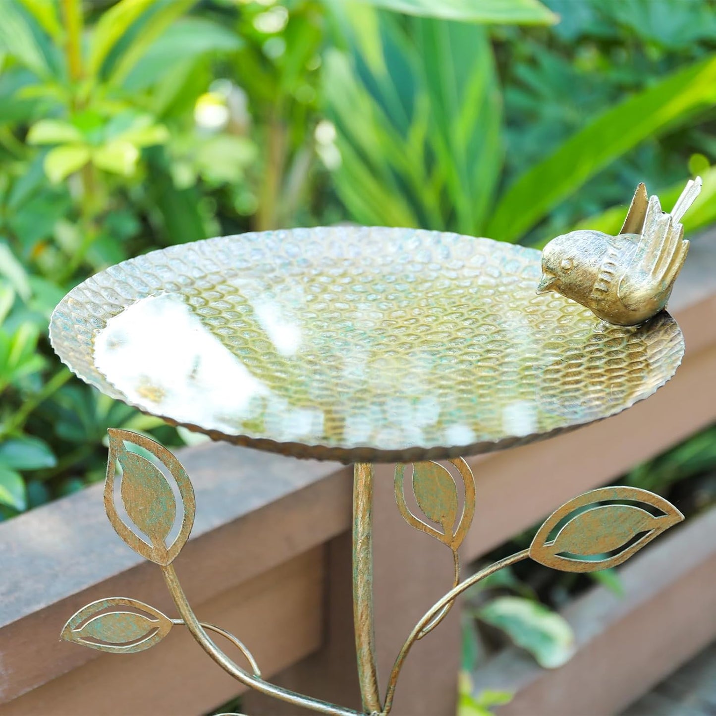 29.9" H Cast Iron Bird Baths for Outdoors, Vintage Pedestal Bird Bath with Bird Statues Metal Birdbaths Bird Feeder Bowl Tray Garden Yard Decoration, Copper